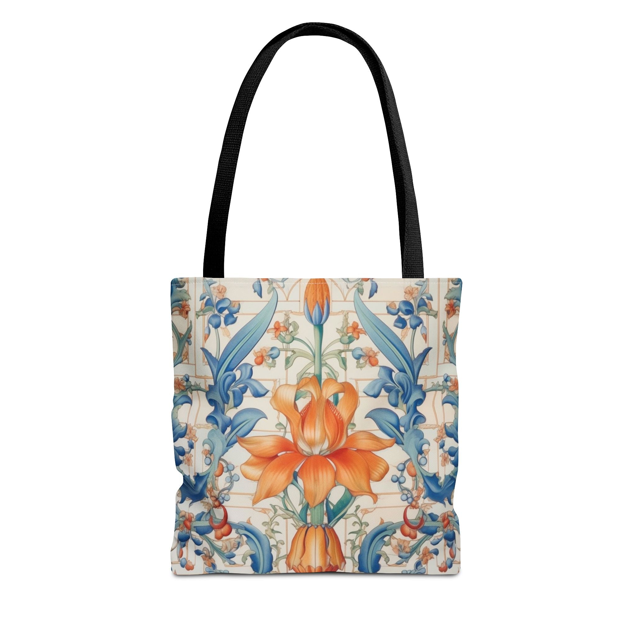 Floral Elegance Tote Bag, Vibrant Orange and Blue Reusable Shopper - Darwin & Rose