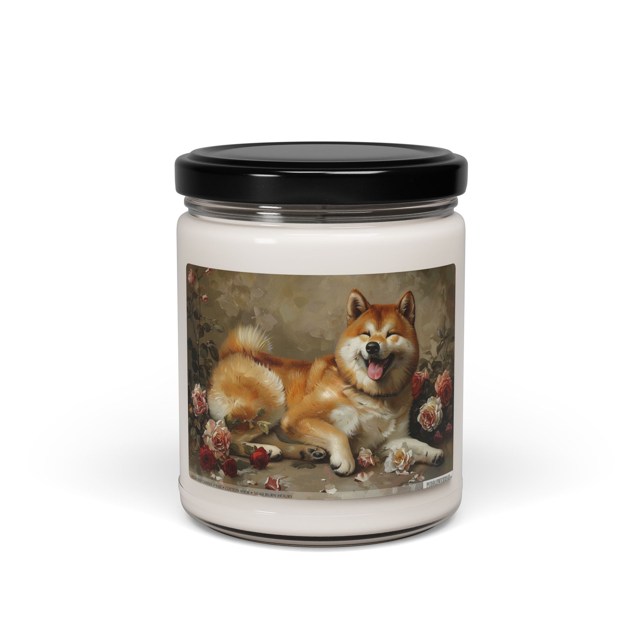 Akita Charm Soy Candle - Pet Lover's Gift with Floral Design - Darwin & Rose