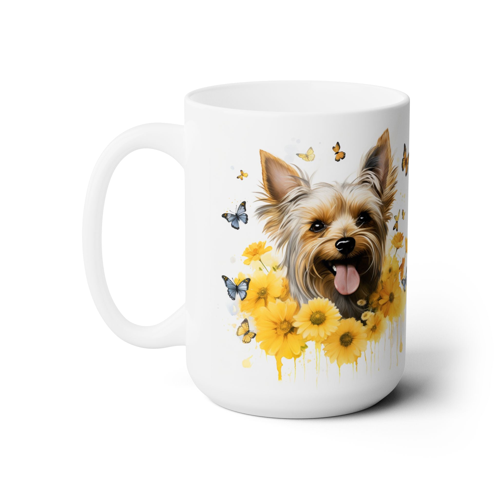 Yorkie Delight Floral Mug - Yorkshire Terrier Coffee Cup with Butterflies - Darwin & Rose