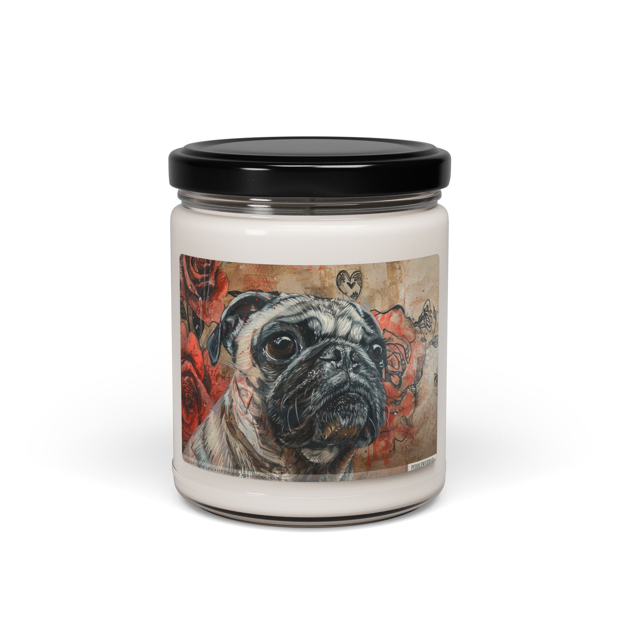 Pug Lover Candle with Vintage Floral Design - Dog Dad Gift - Darwin & Rose
