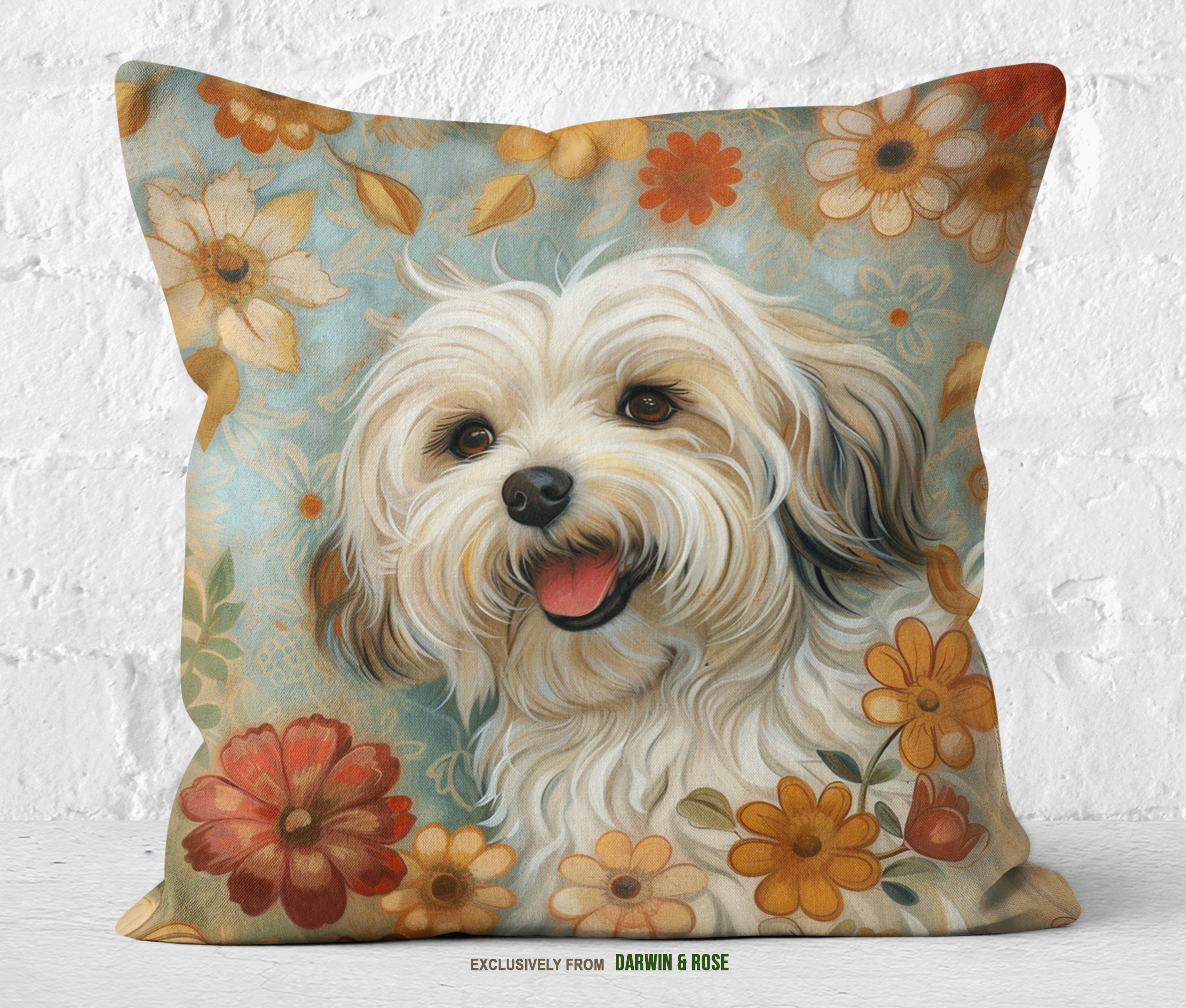 Havanese Floral Bliss Throw Pillow - Vintage Boho Style Decor