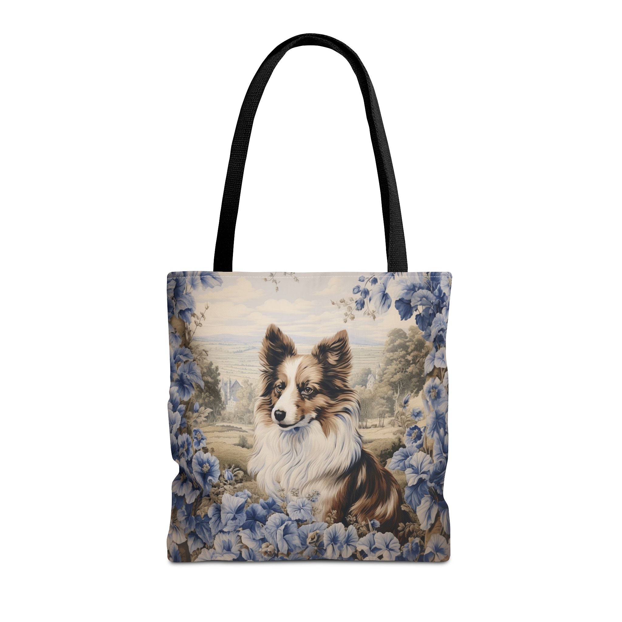 Shetland Sheepdog Floral Tote Bag, Blue Vintage Market Bag for Dog Lovers - Darwin & Rose