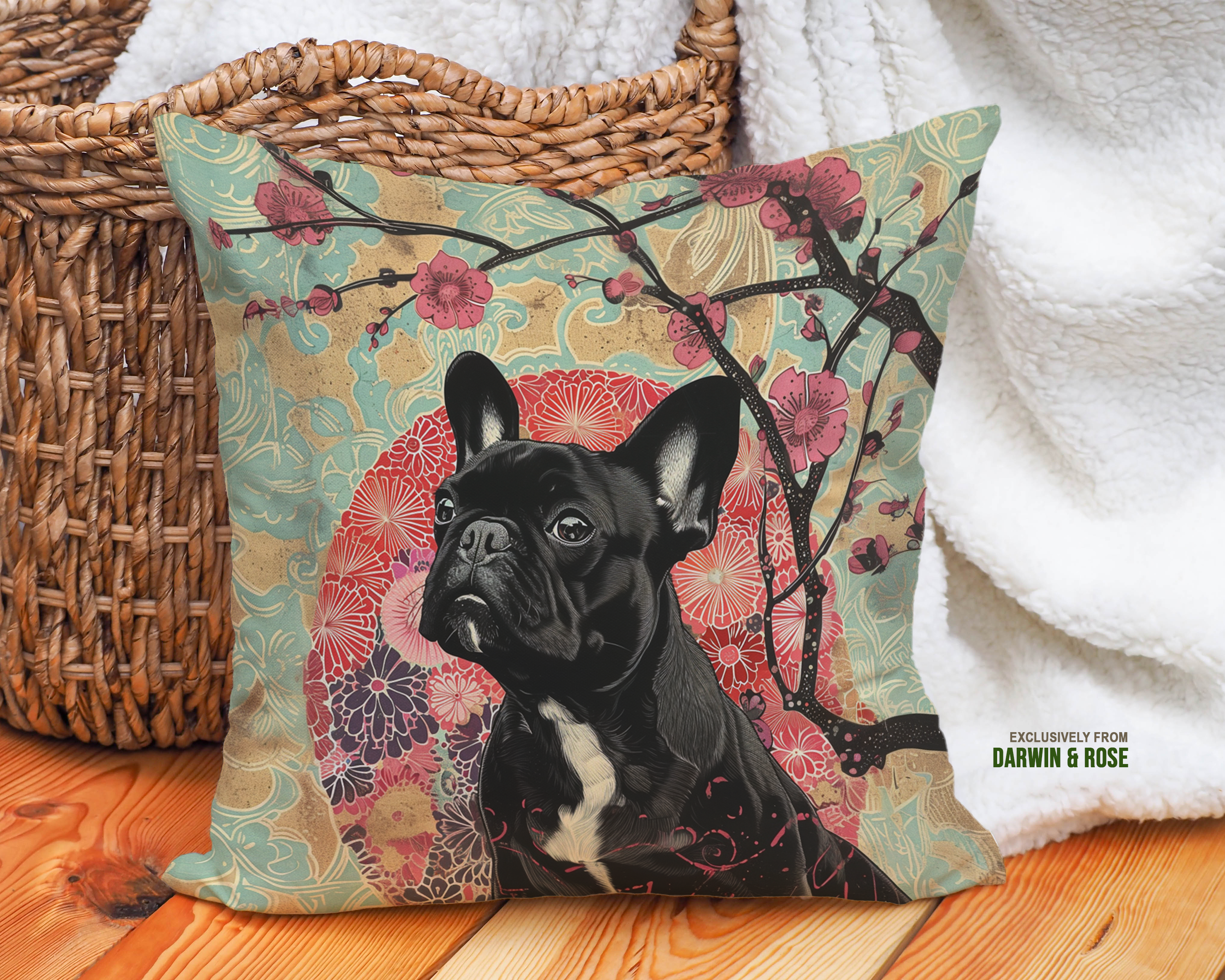 French Bulldog Blossom Art Throw Pillow - Modern Boho Style