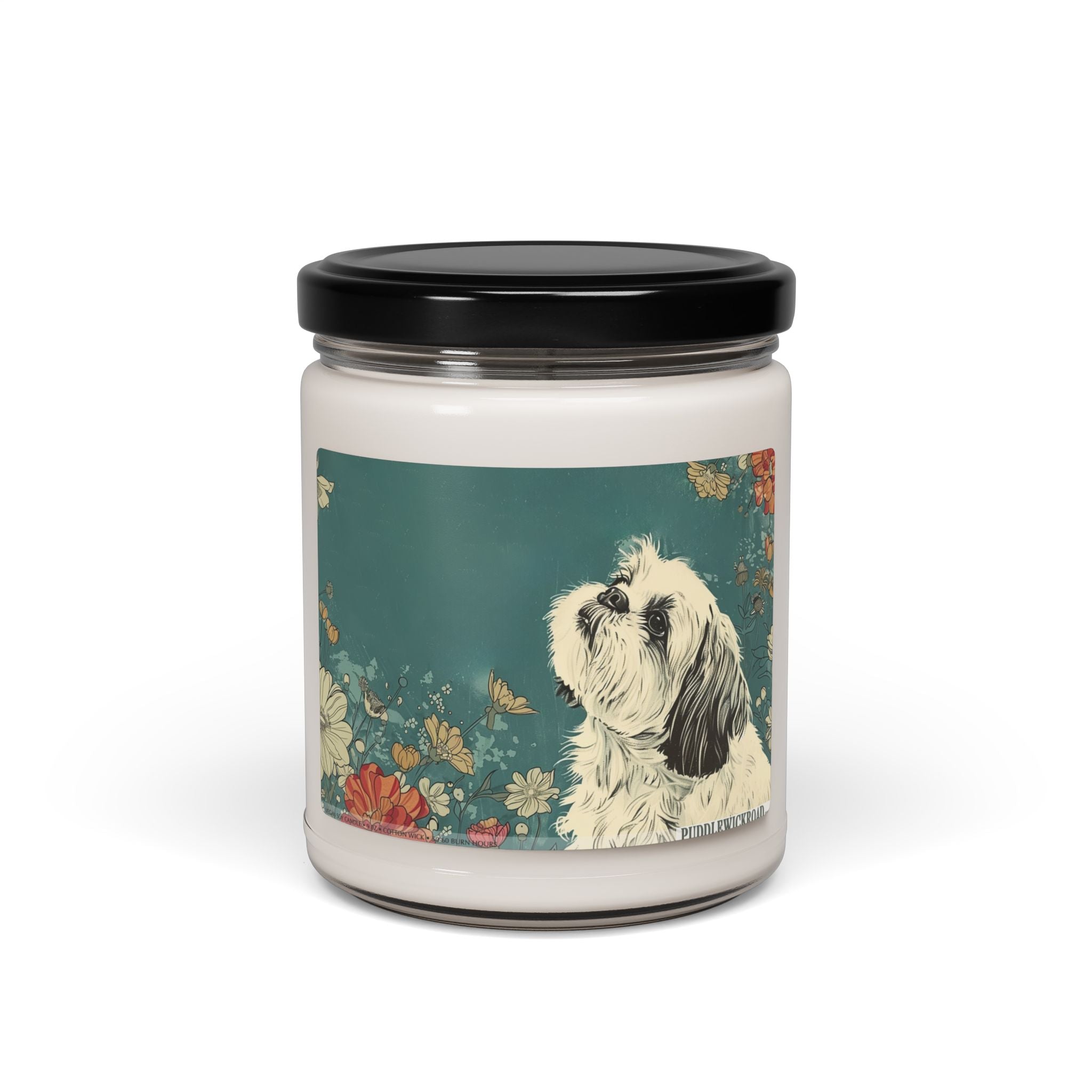 Shih Tzu Serenity Candle - Vintage Floral Art Pet Lover Gift - Darwin & Rose