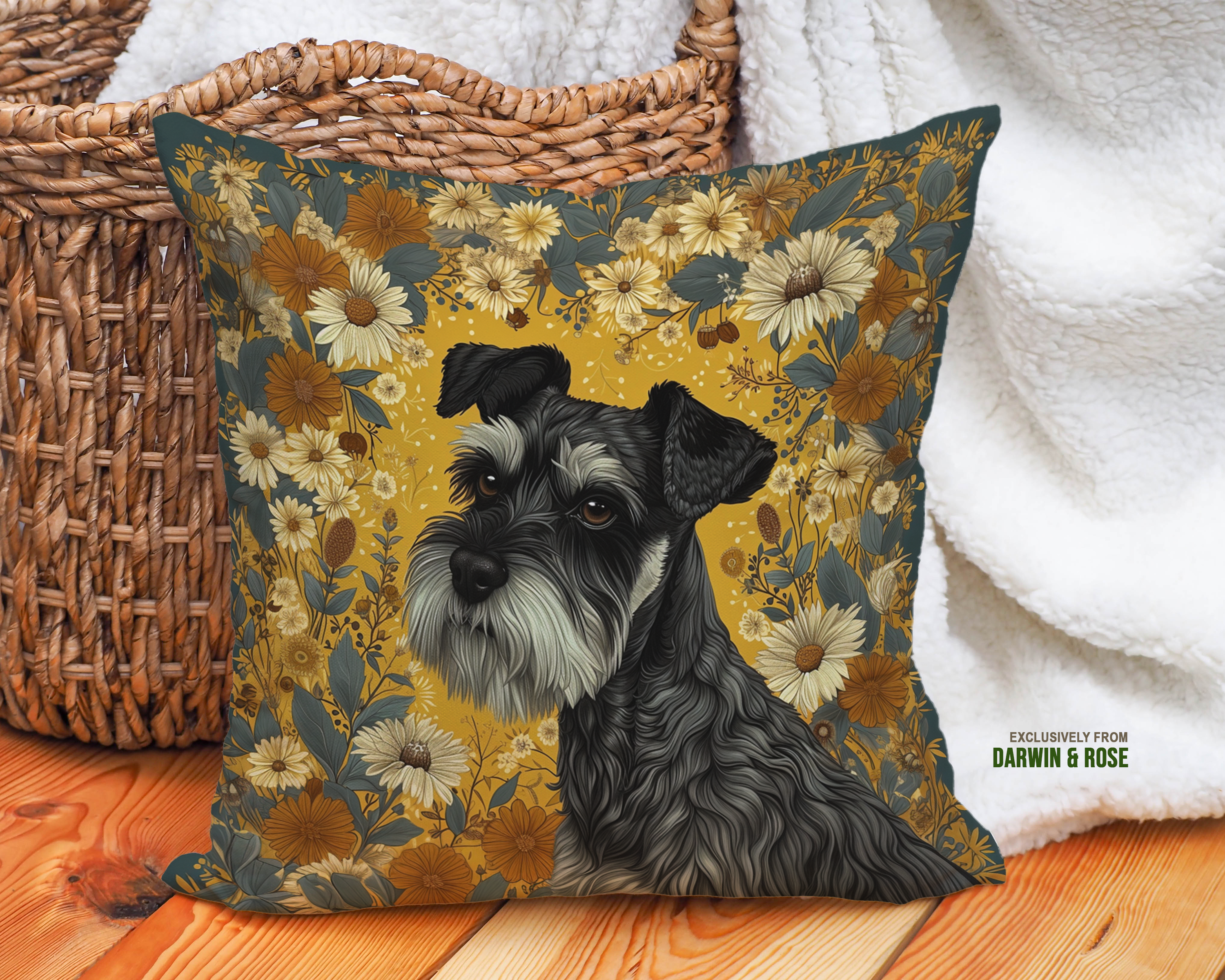 Miniature Schnauzer Autumn Floral Throw Pillow
