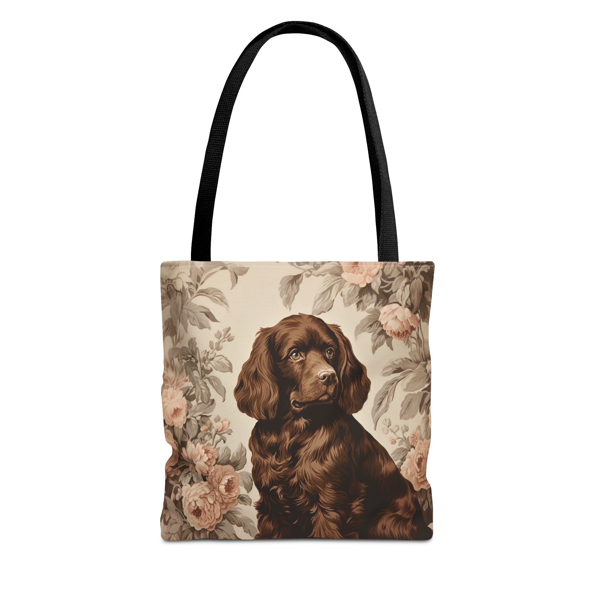 Chocolate Brown Spaniel Tote Bag with Vintage Floral Design - Darwin & Rose