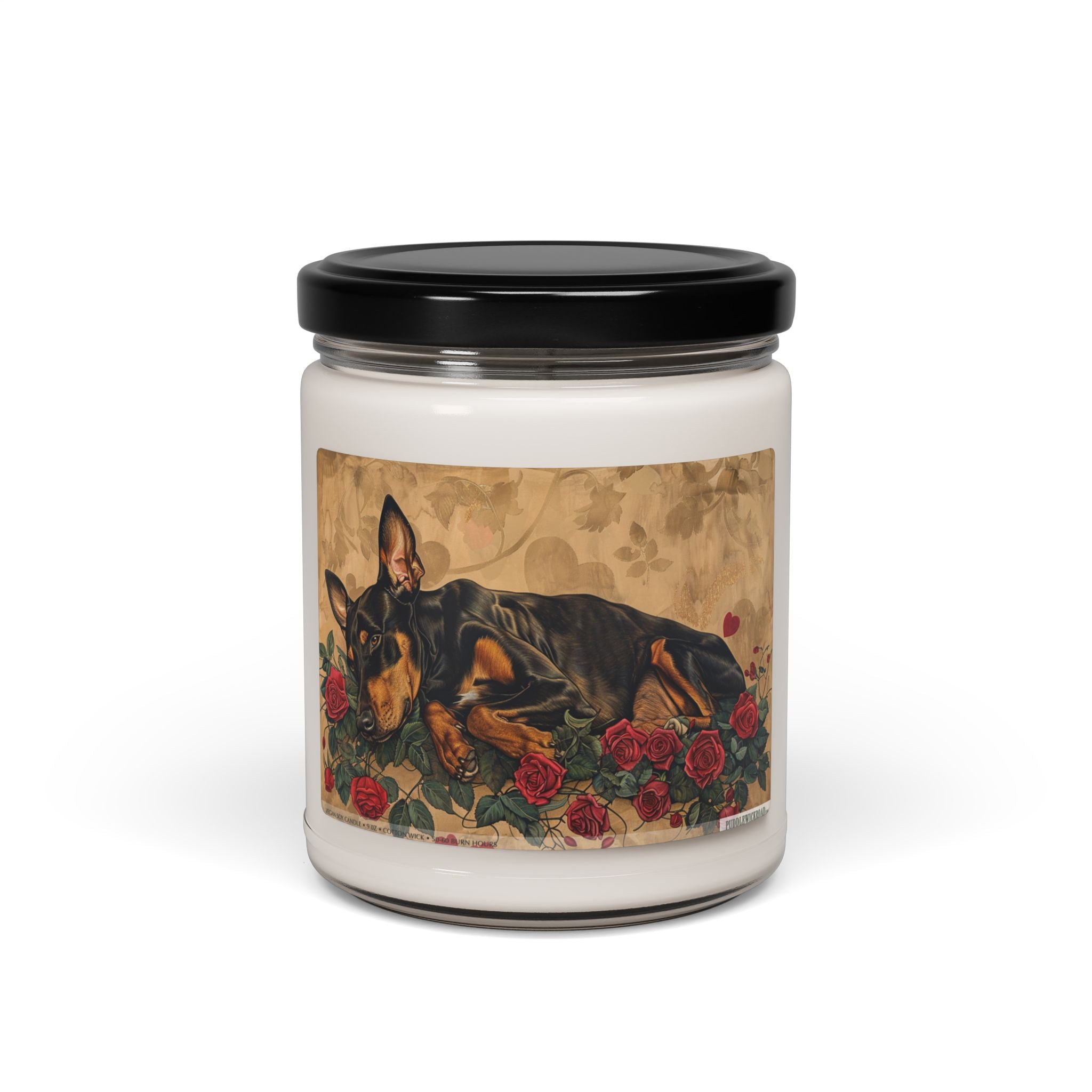 Doberman Candle - Elegant Vintage Dog Lover Gift, Rose Design - Darwin & Rose