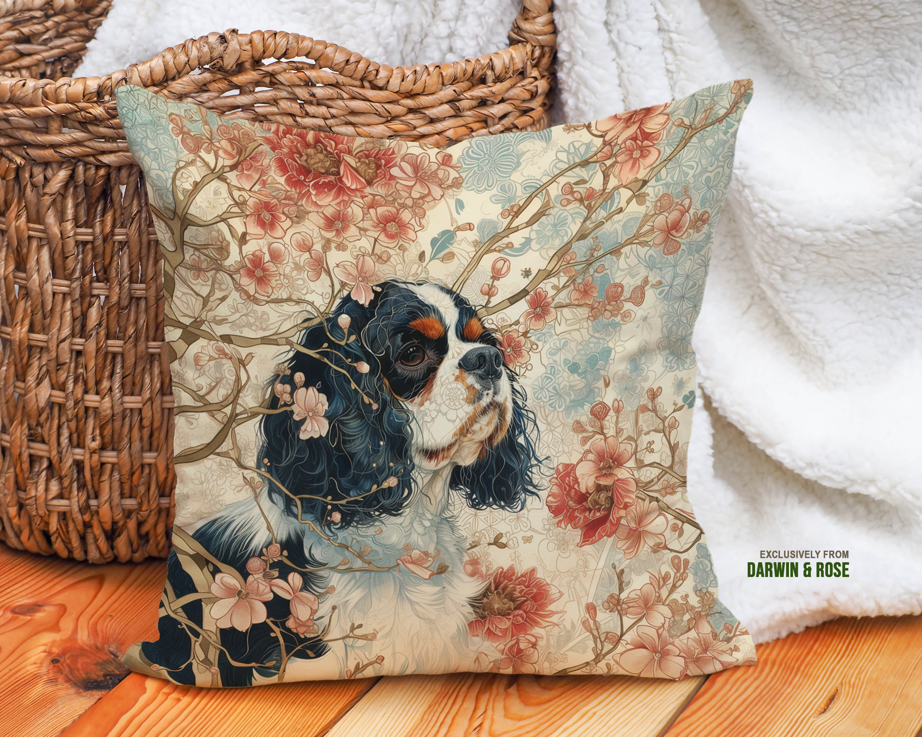 Cavalier King Charles Spaniel Blossom Modern Throw Pillow