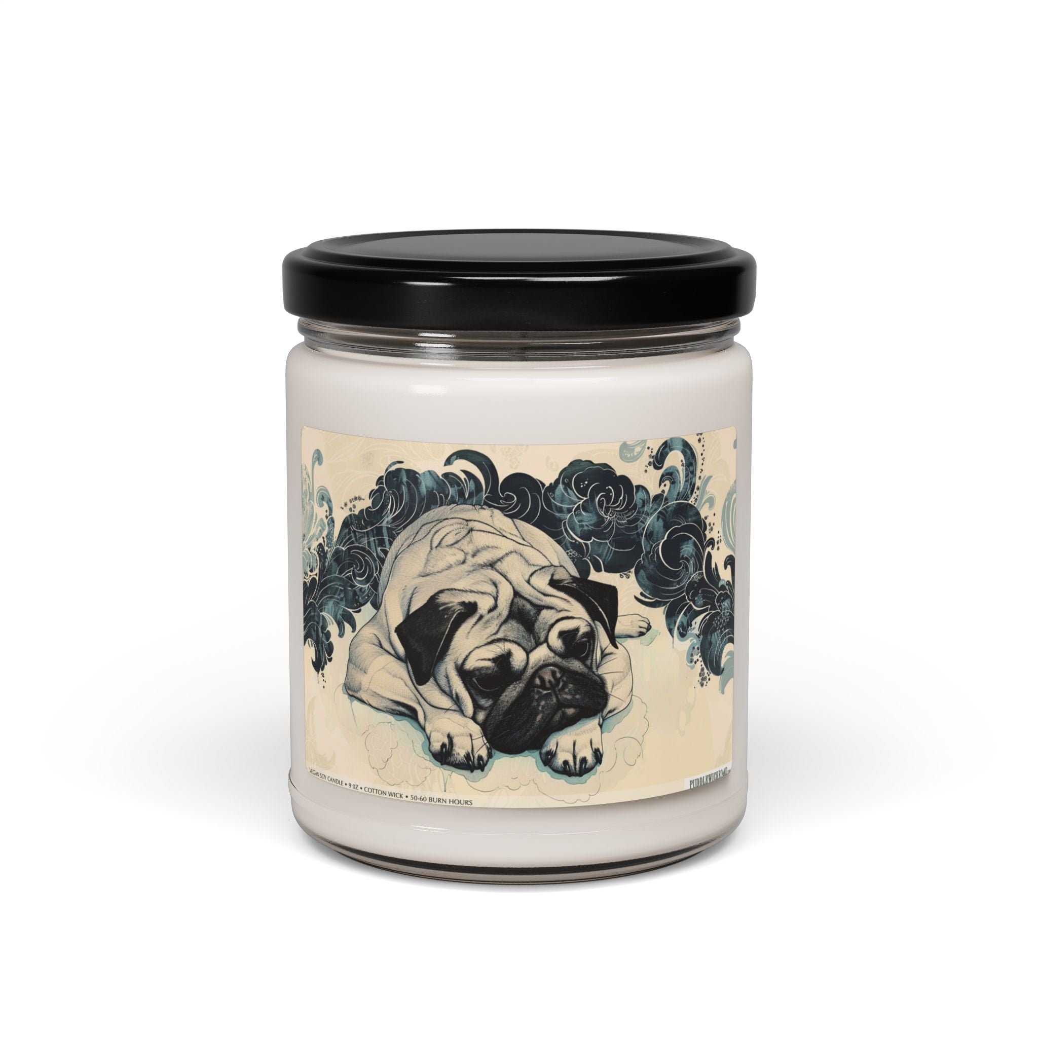 Pug Serenity Soy Candle - Artistic Dog Lover Gift, Relaxing Scented Candle - Darwin & Rose
