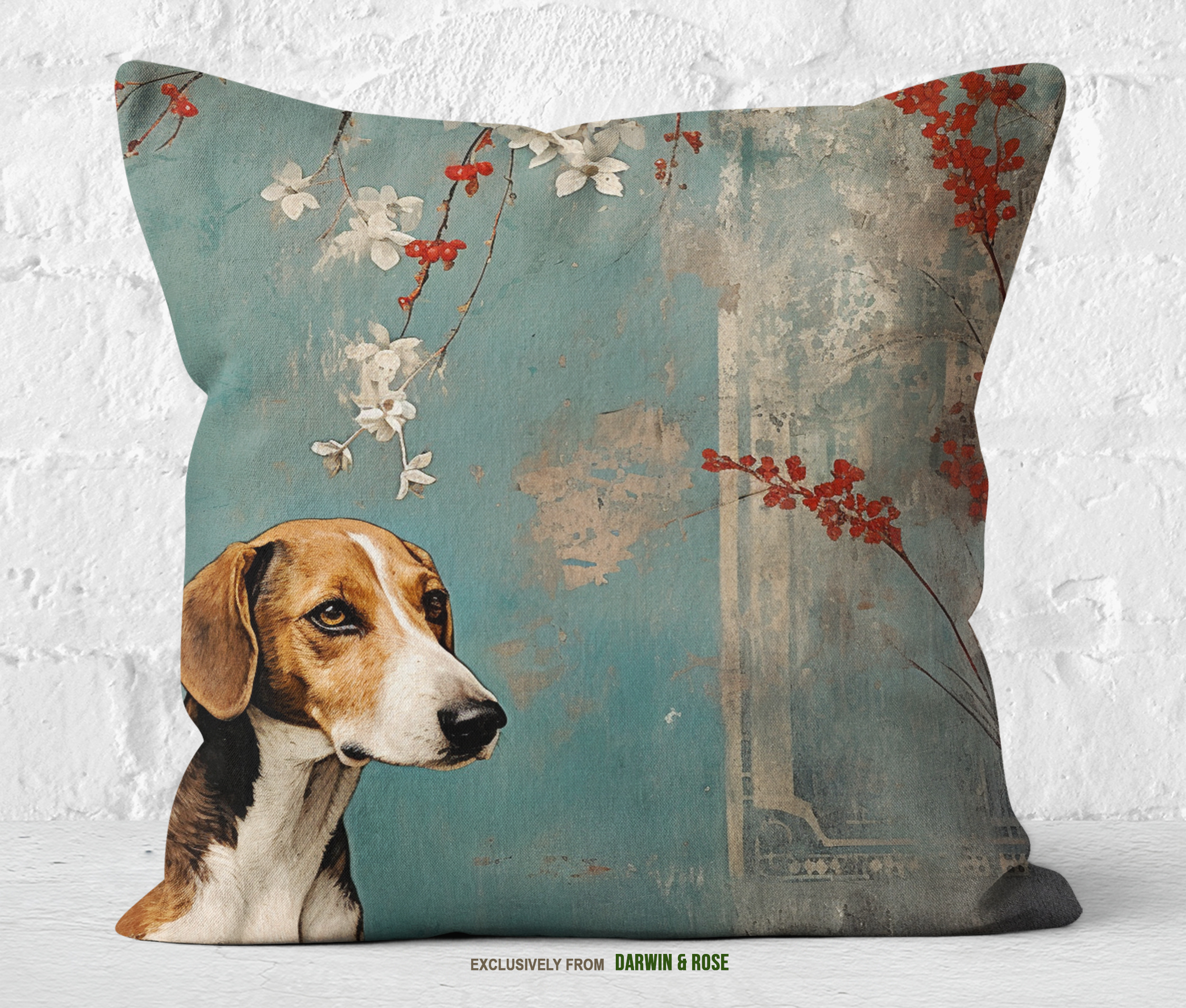 Beagle Blossom Elegance - Vintage Dog-Inspired Throw Pillow