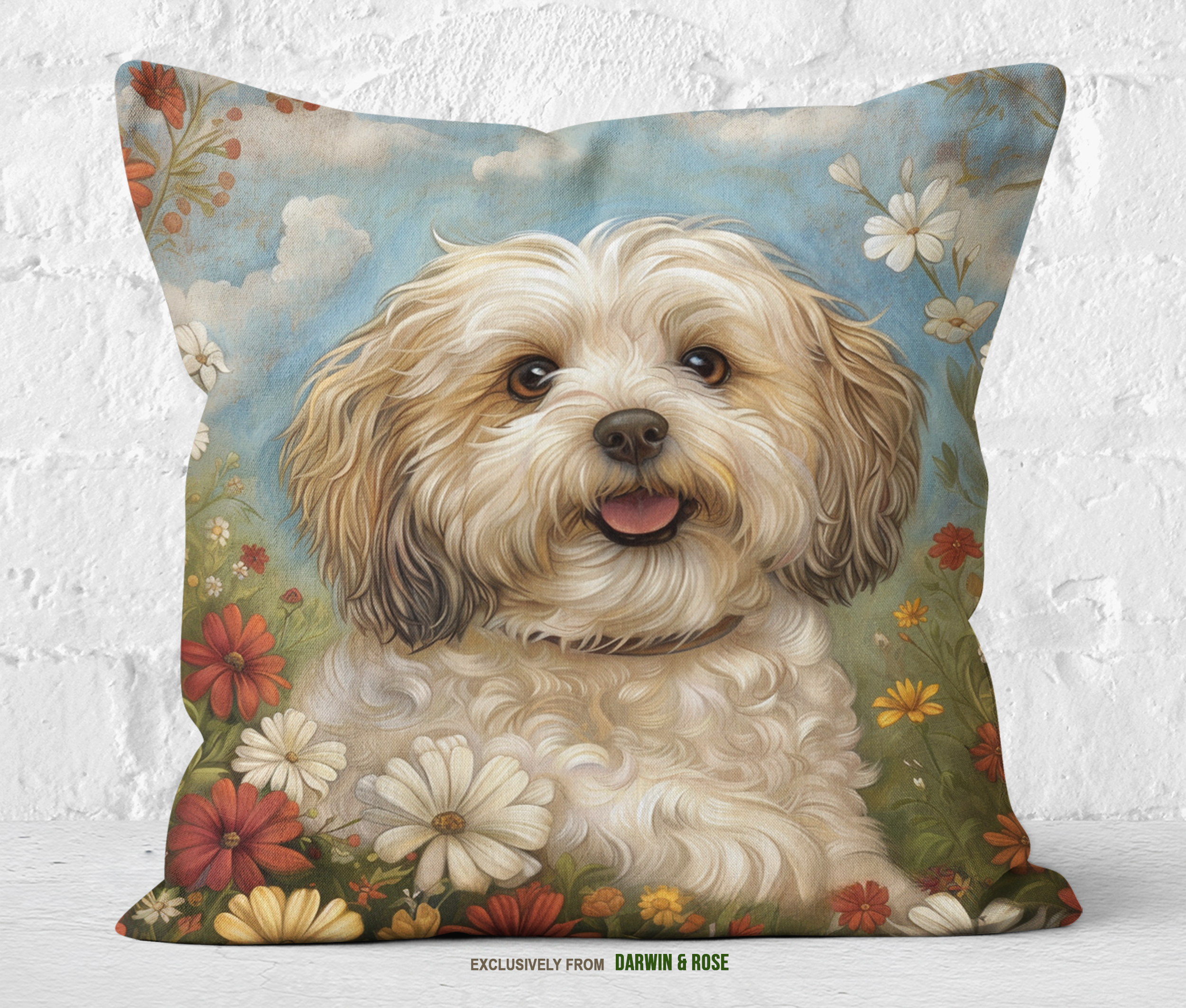 Havanese Bloom Throw Pillow - Whimsical Floral Design for Dog Lovers