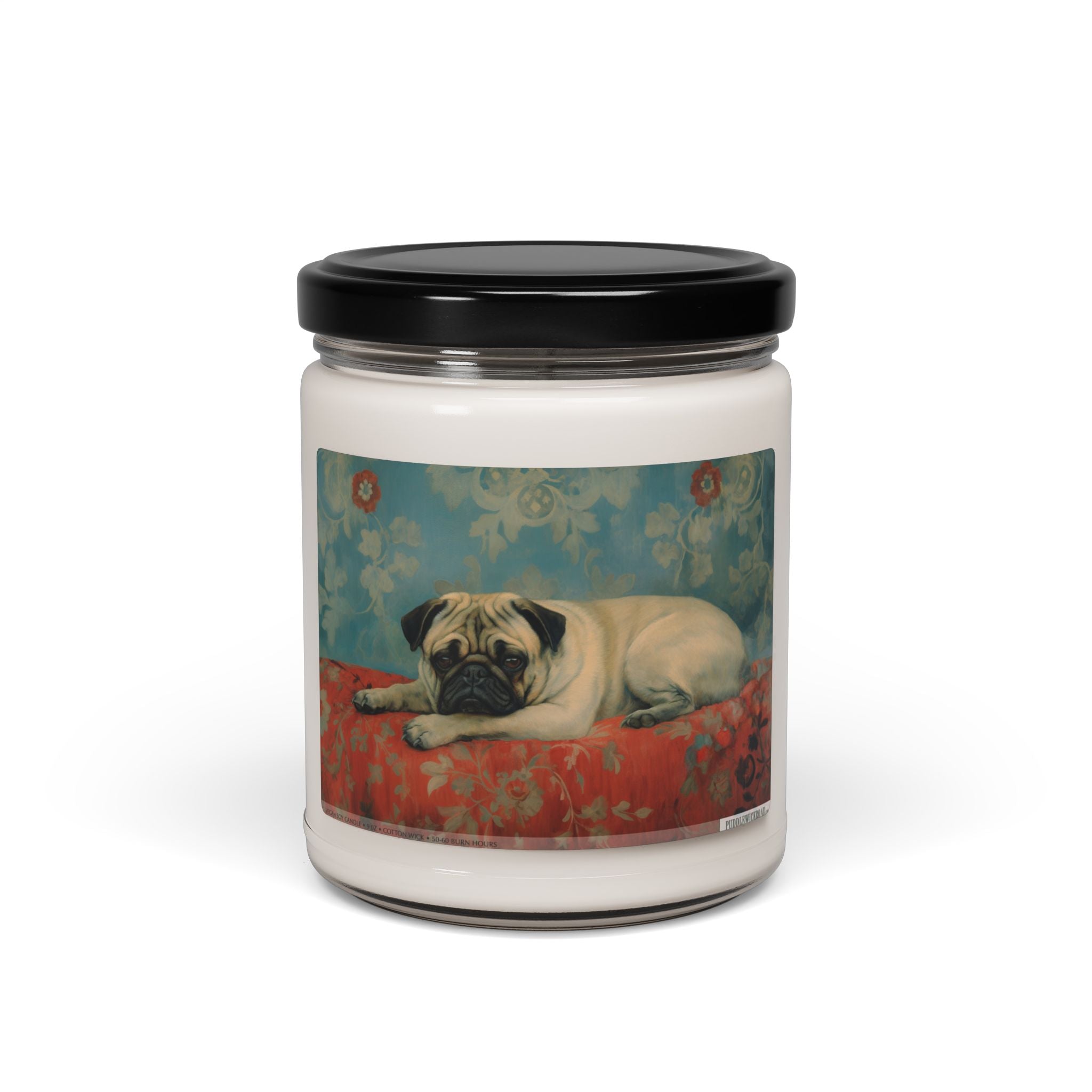 Cozy Pug Soy Candle - Vintage Art Pet Lover Gift - Darwin & Rose