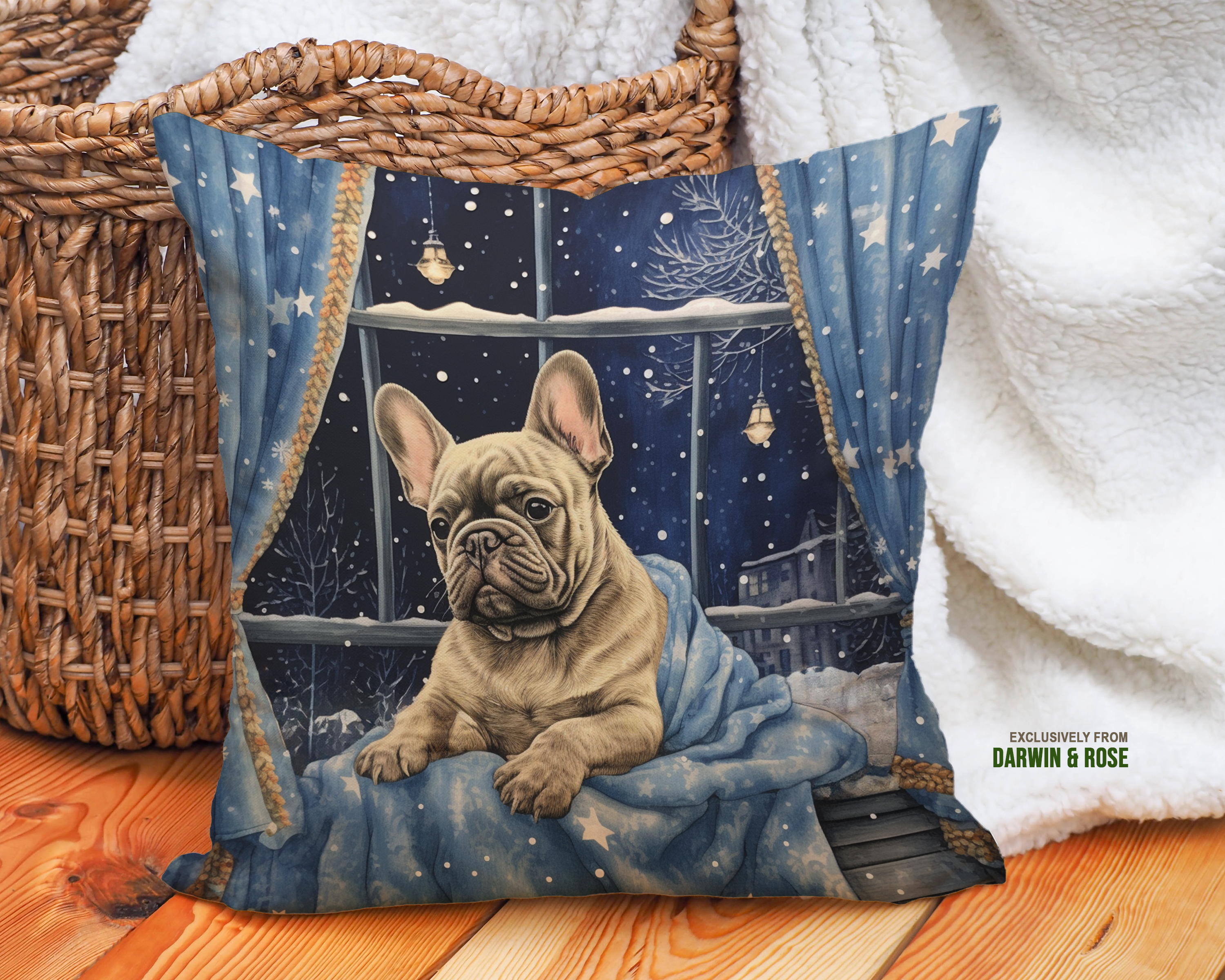 French Bulldog Winter Starry Night Throw Pillow