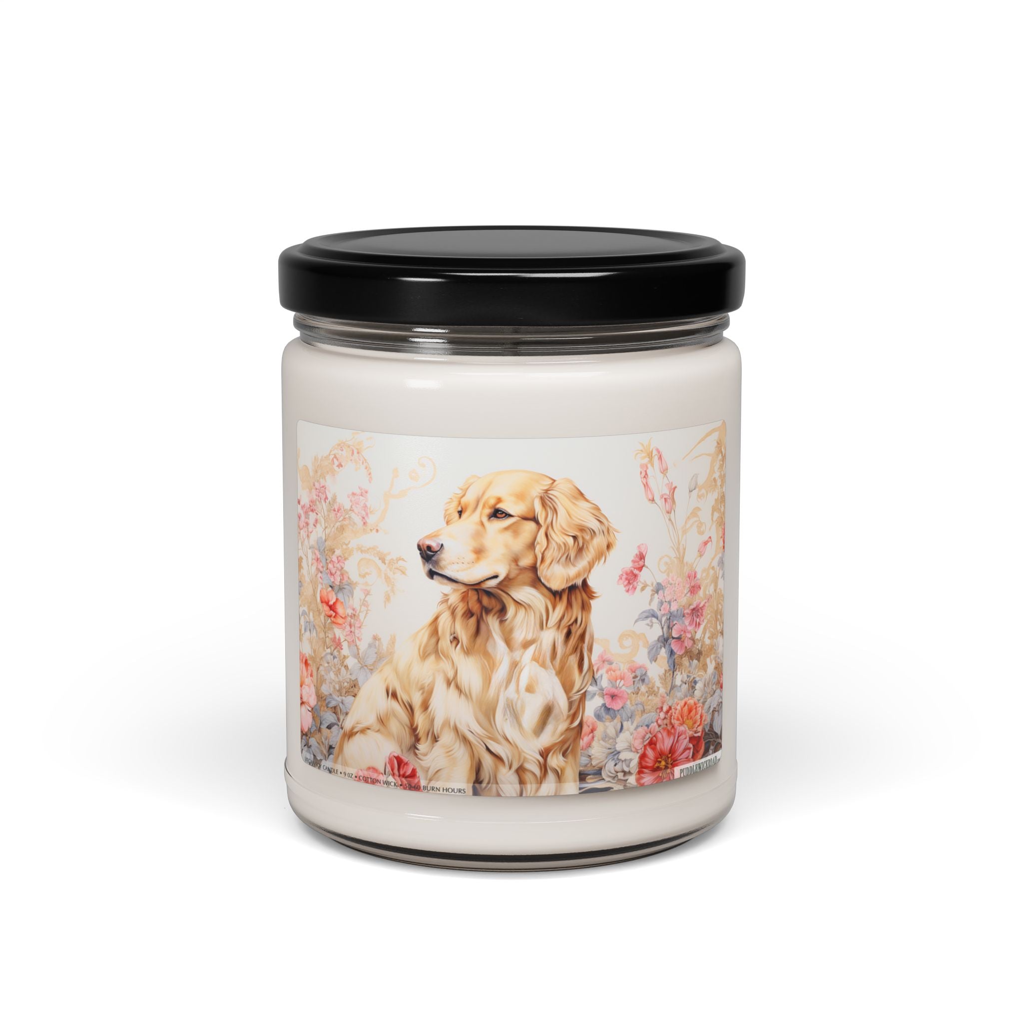 Golden Retriever Candle - Vintage Floral Soy Wax Gift - Darwin & Rose