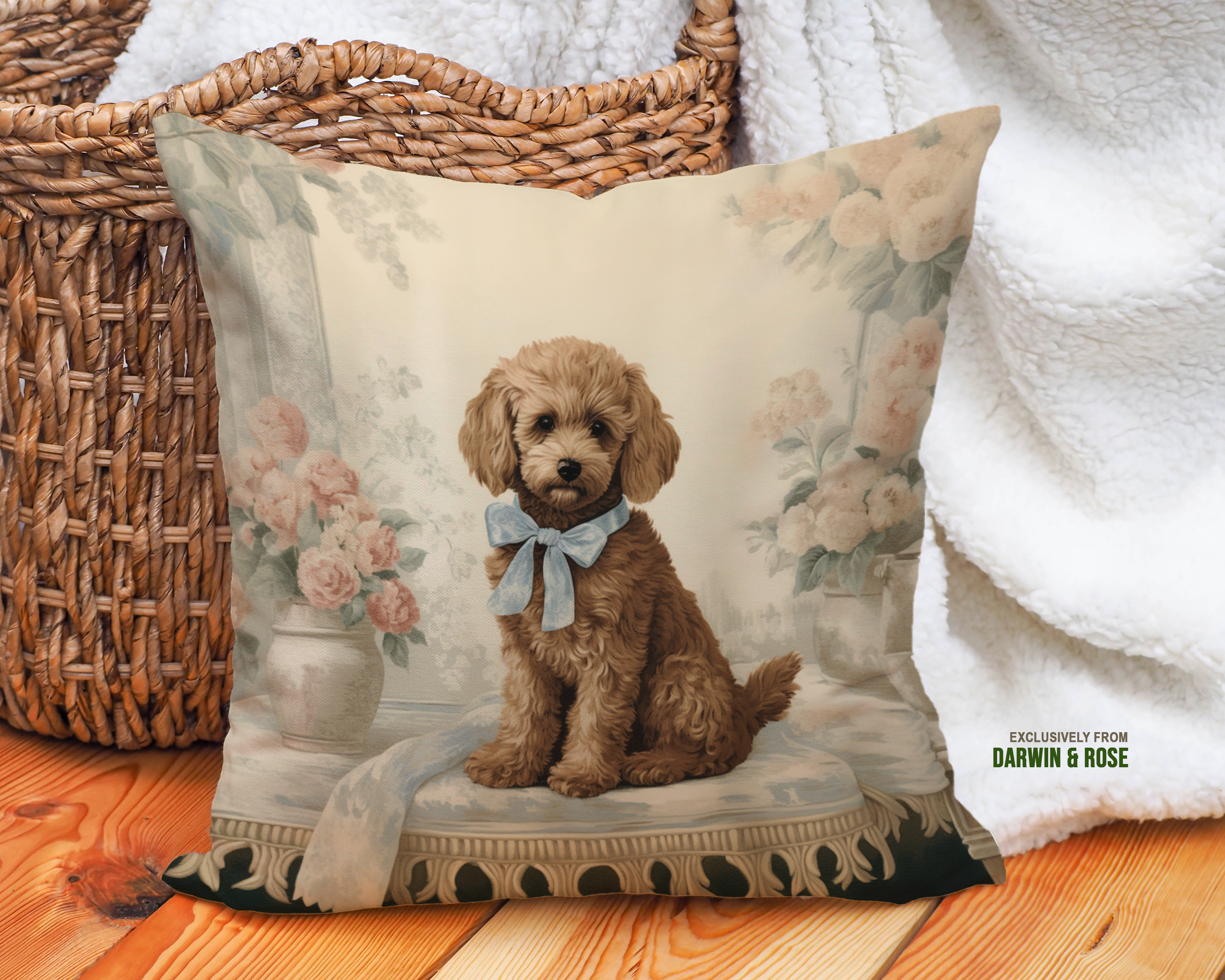 Vintage Floral Cavapoo Throw Pillow - Elegant Cottagecore Décor