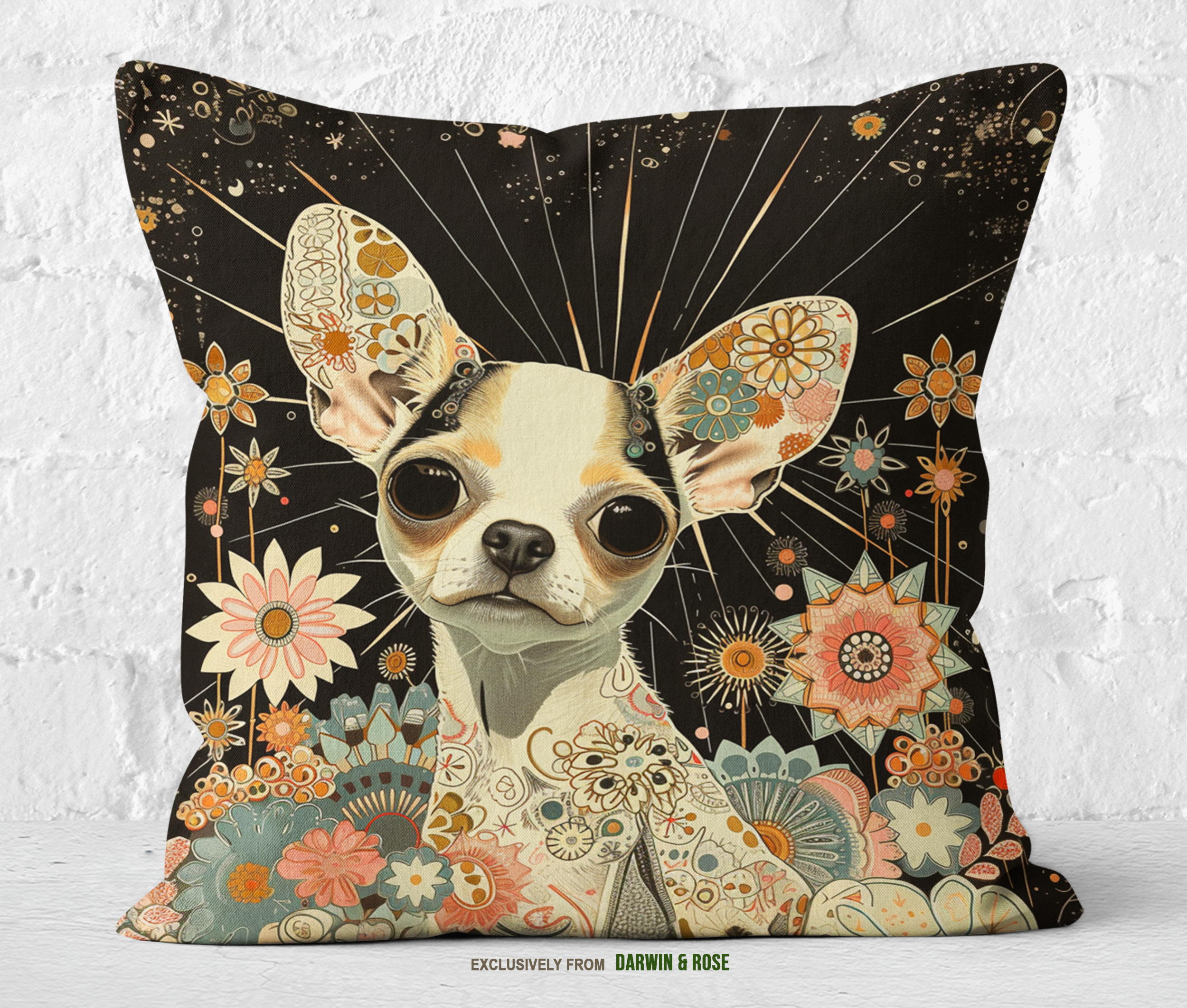 Charming Chihuahua Boho Floral Throw Pillow - Modern Home Décor