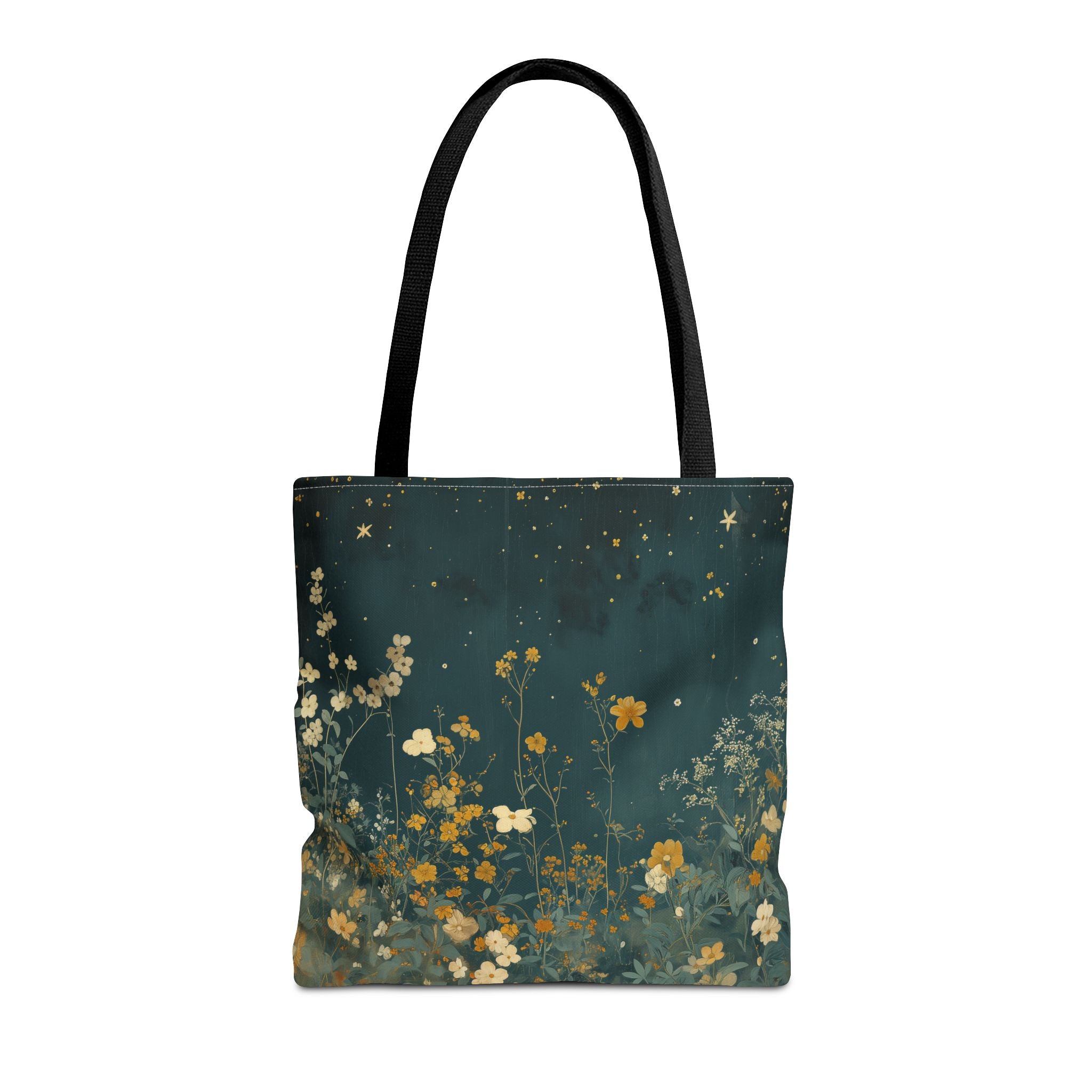 Midnight Floral Starry Canvas Tote Bag, Eco-Friendly Everyday Carry - Darwin & Rose