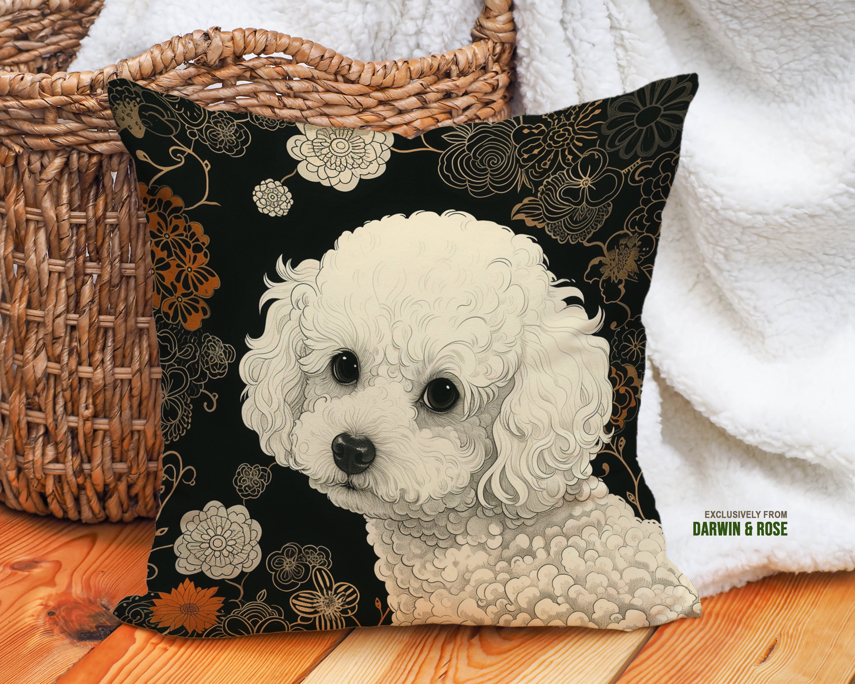 Bichon Frise Elegance: Modern Floral Throw Pillow