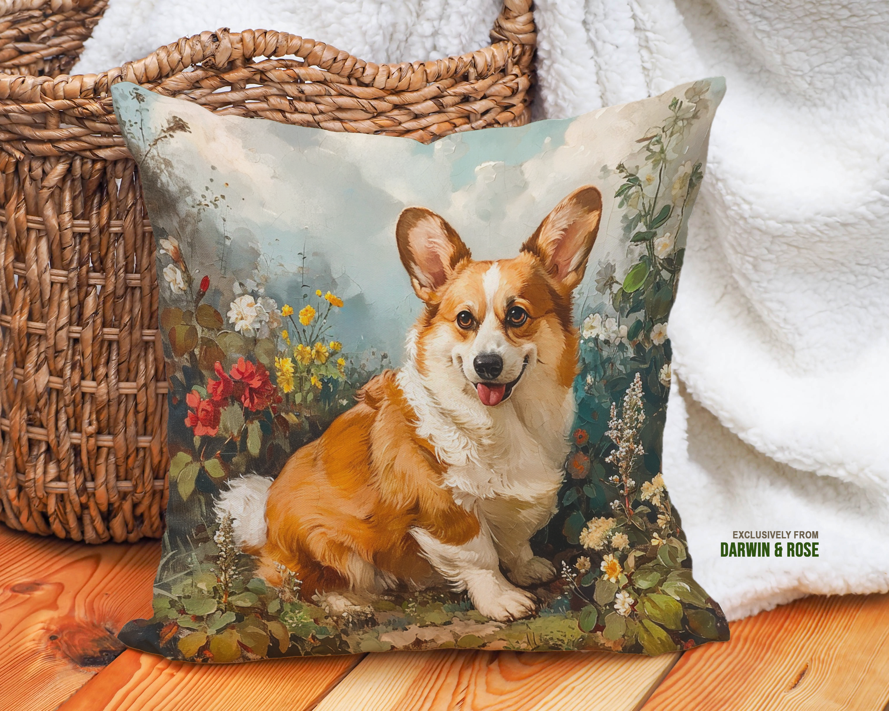 Pembroke Welsh Corgi Garden Bliss Throw Pillow
