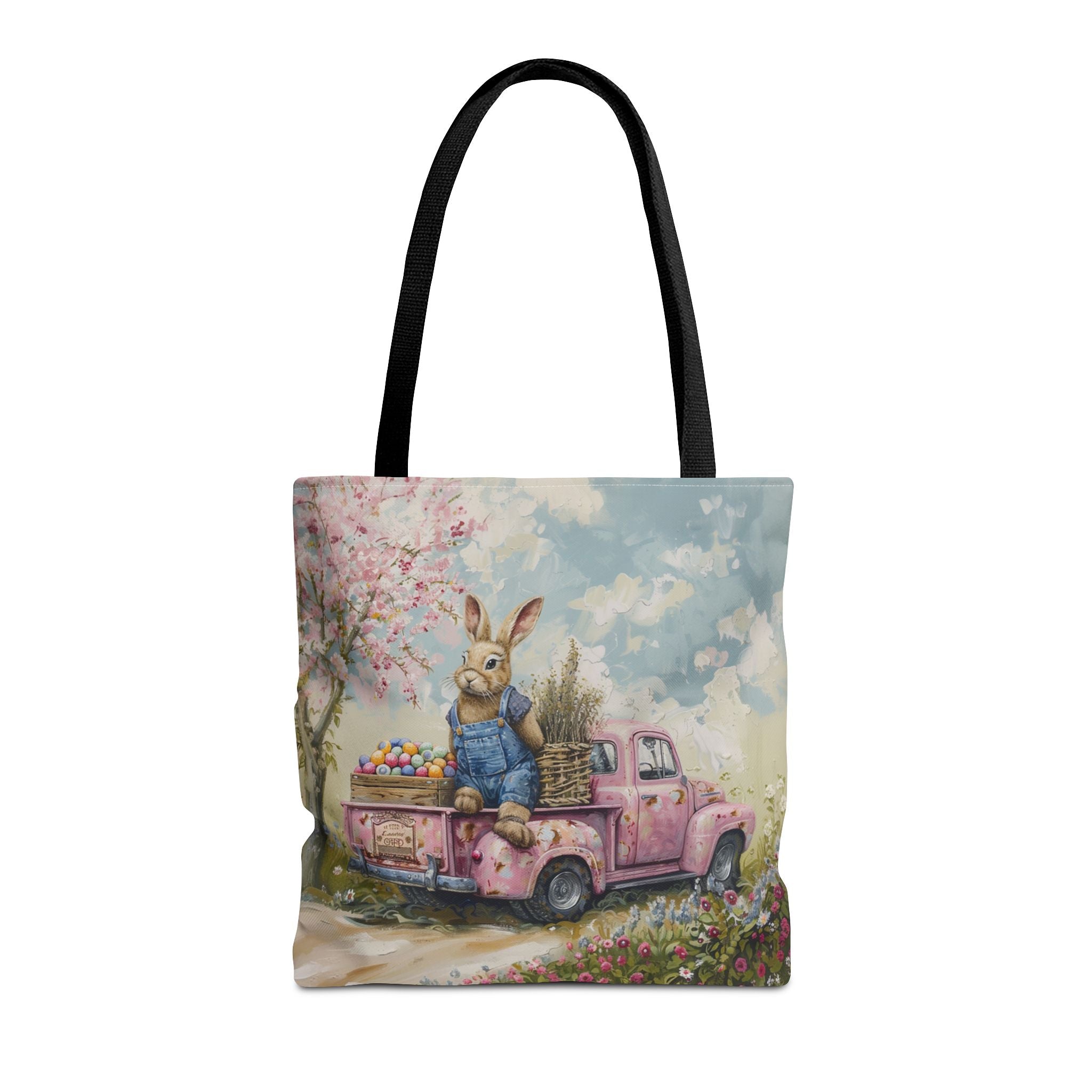 Springtime Bunny Tote Bag with Vintage Pink Truck Art - Darwin & Rose