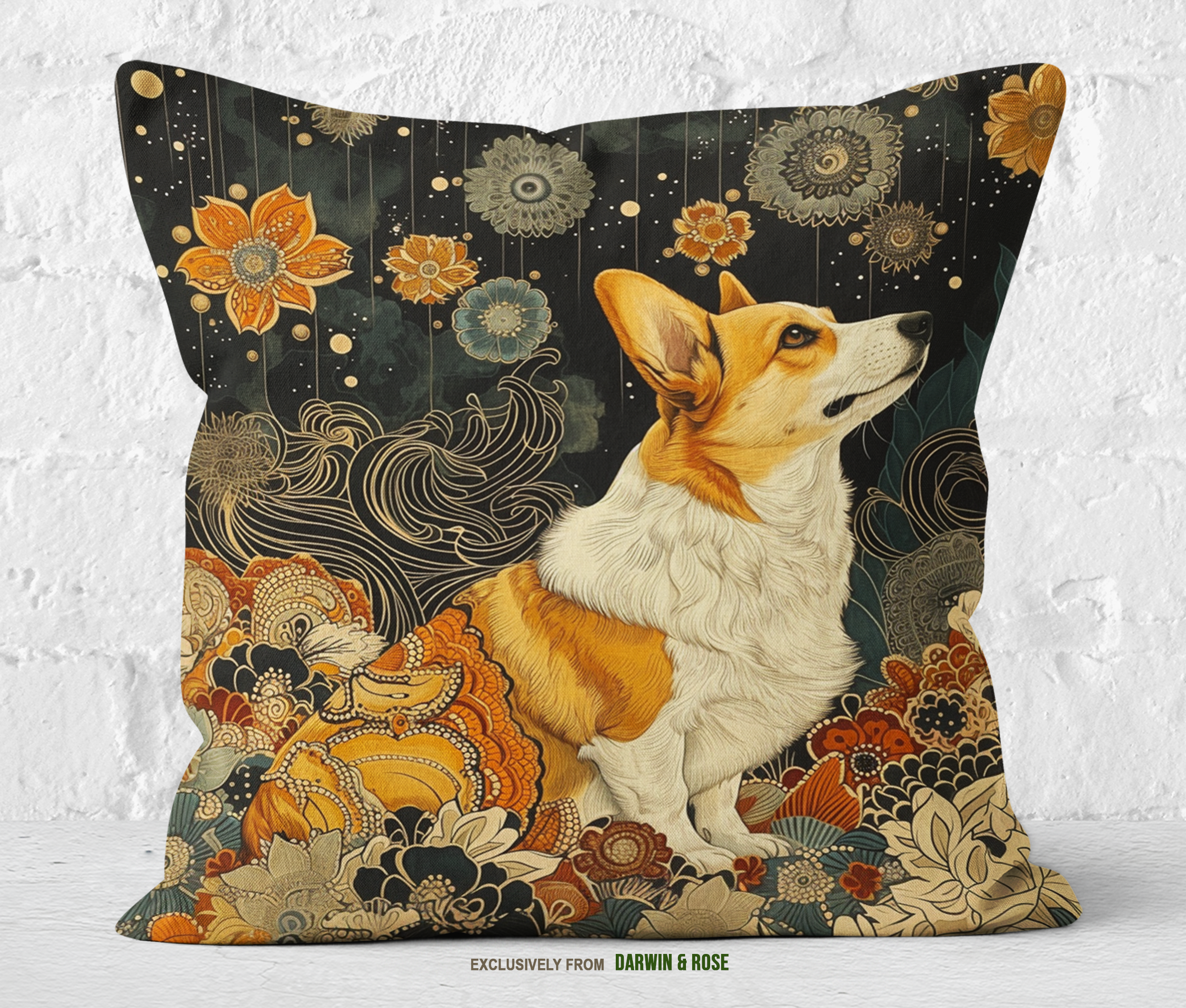 Whimsical Night Garden Pembroke Welsh Corgi Modern Throw Pillow