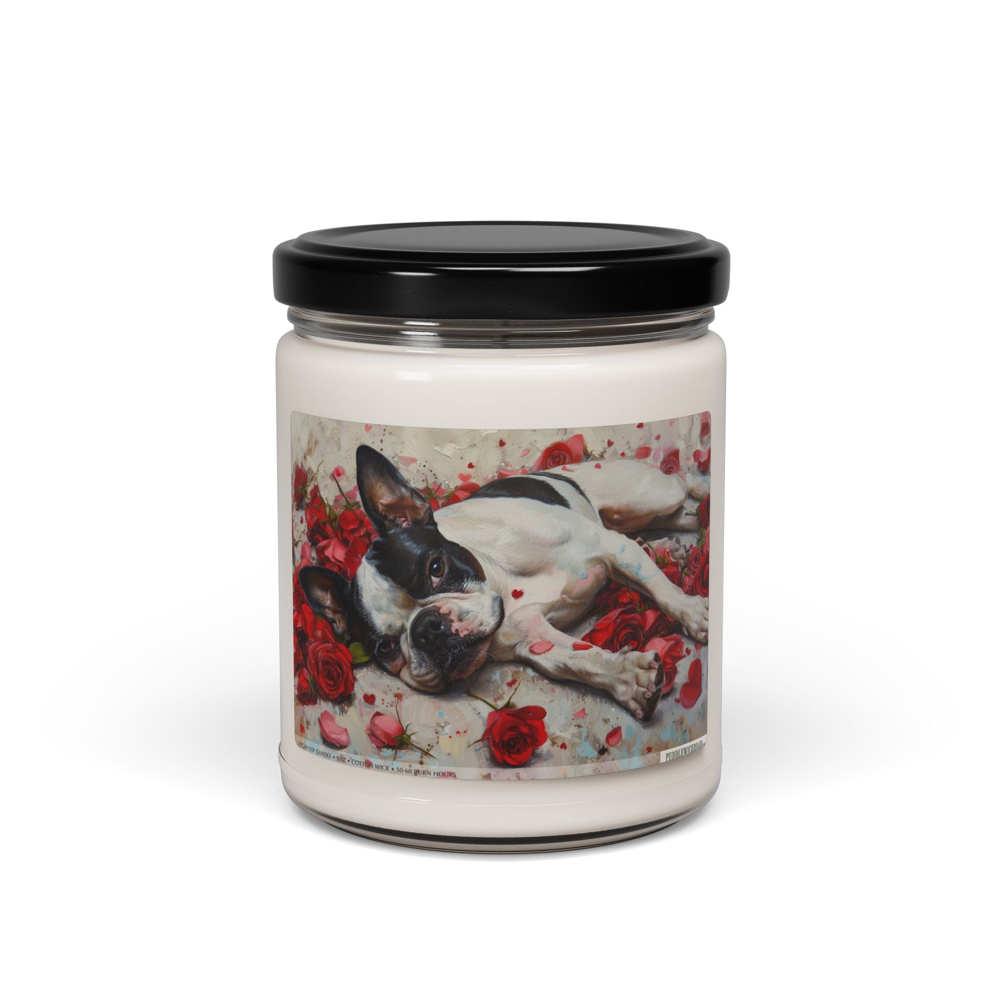 Boston Terrier Candle - Artistic Pet Lover Gift with Roses - Darwin & Rose