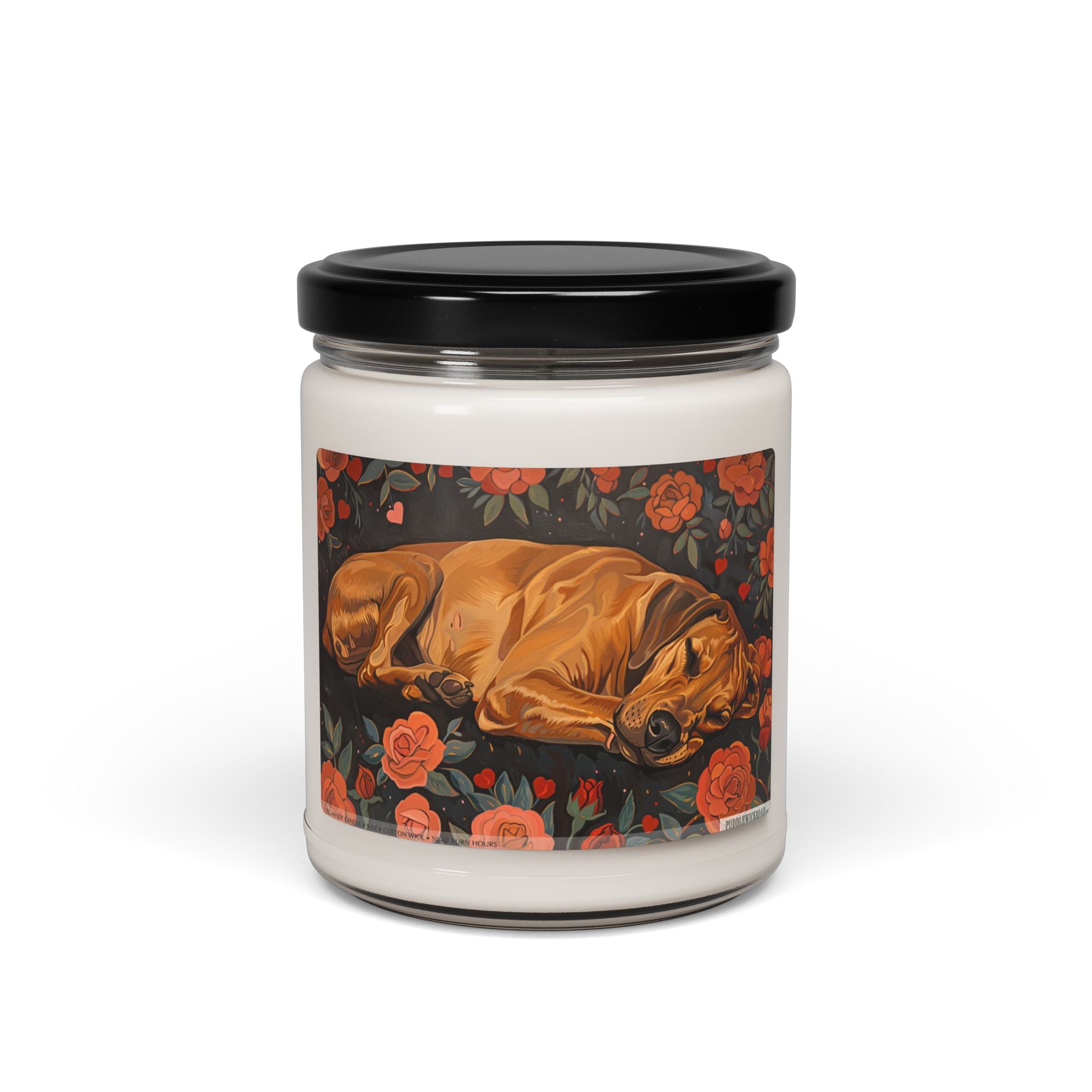 Rhodesian Ridgeback Candle with Elegant Rose Design - Darwin & Rose