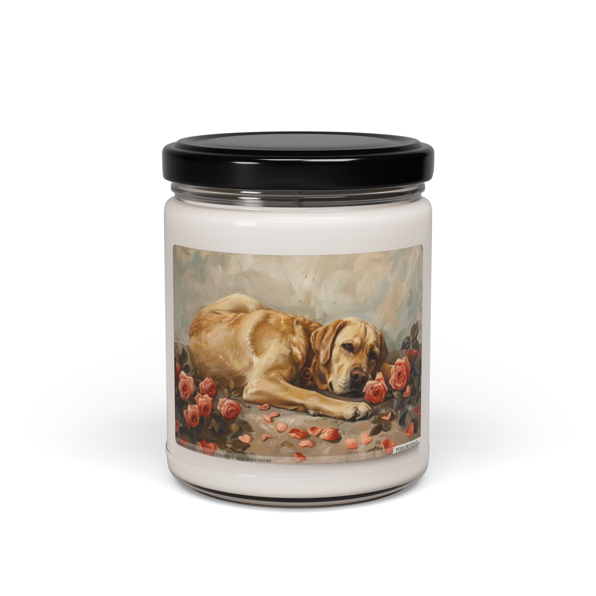 Golden Labrador Retriever Candle - Pet Lover Gift with Vintage Rose Art - Darwin & Rose