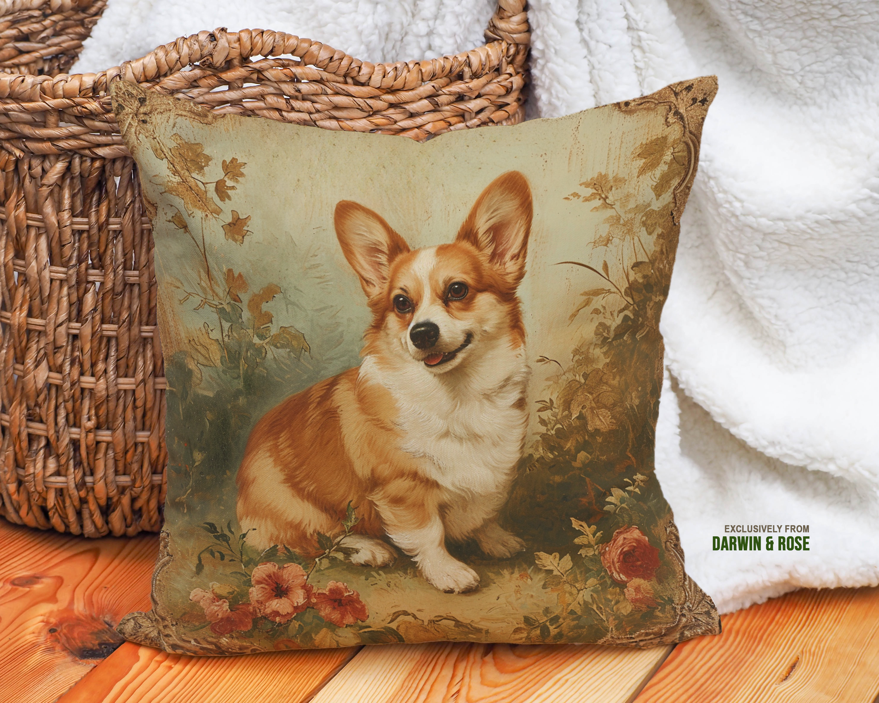 Pembroke Welsh Corgi Vintage-Inspired Throw Pillow – Farmhouse Style