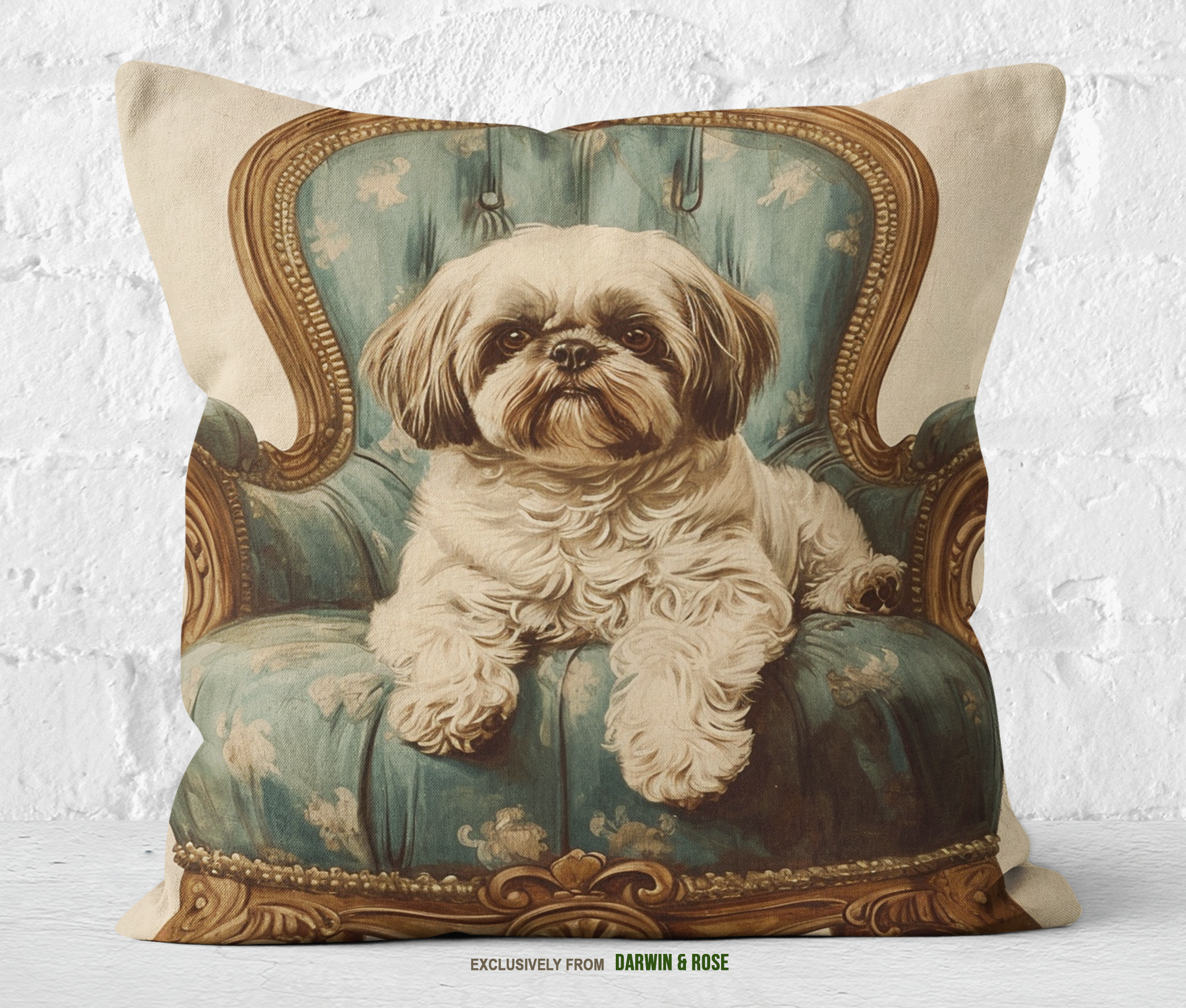 Shih Tzu Elegance Throw Pillow – Vintage Baroque Style for Dog Lovers
