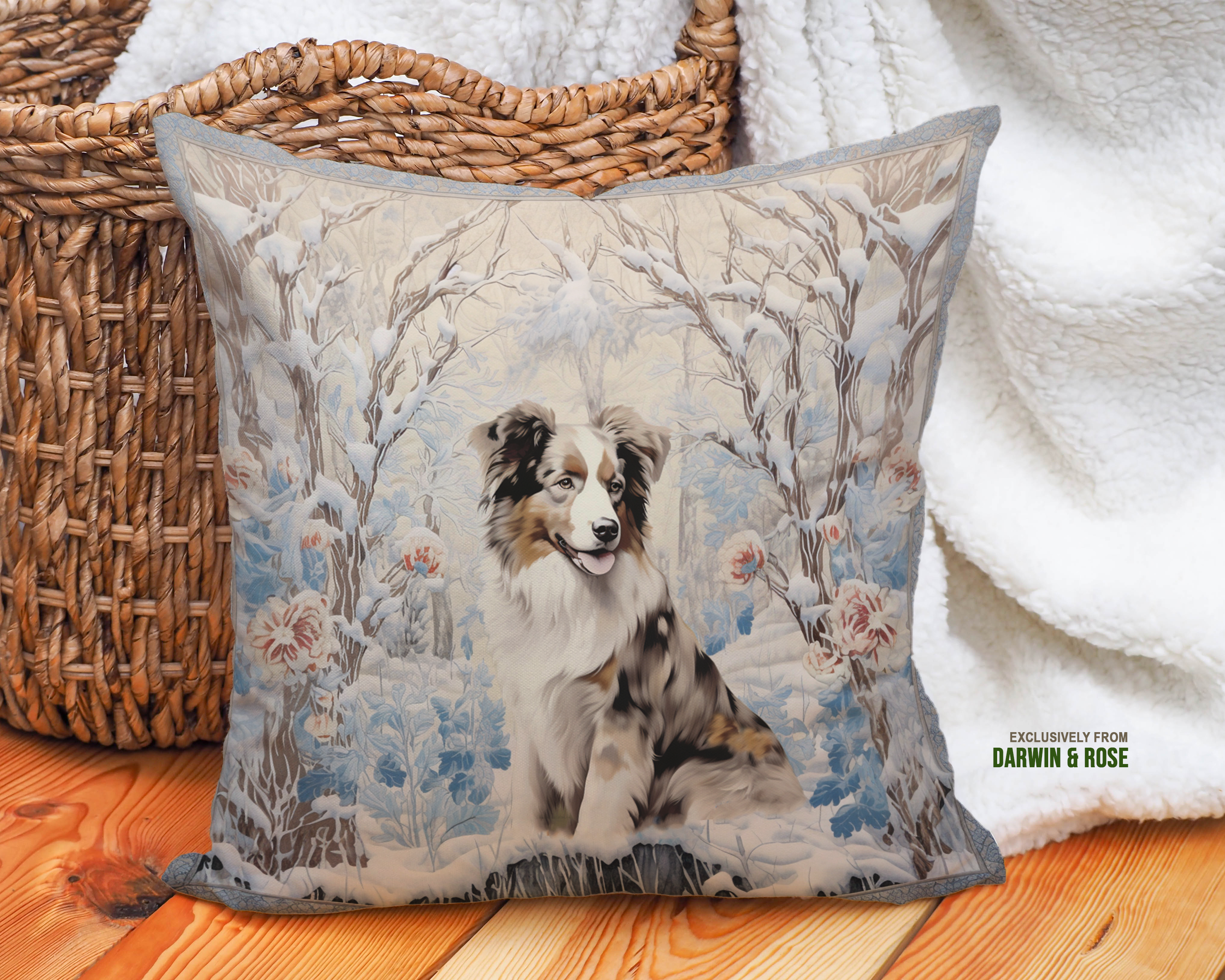 Australian Shepherd Winter Wonderland Throw Pillow