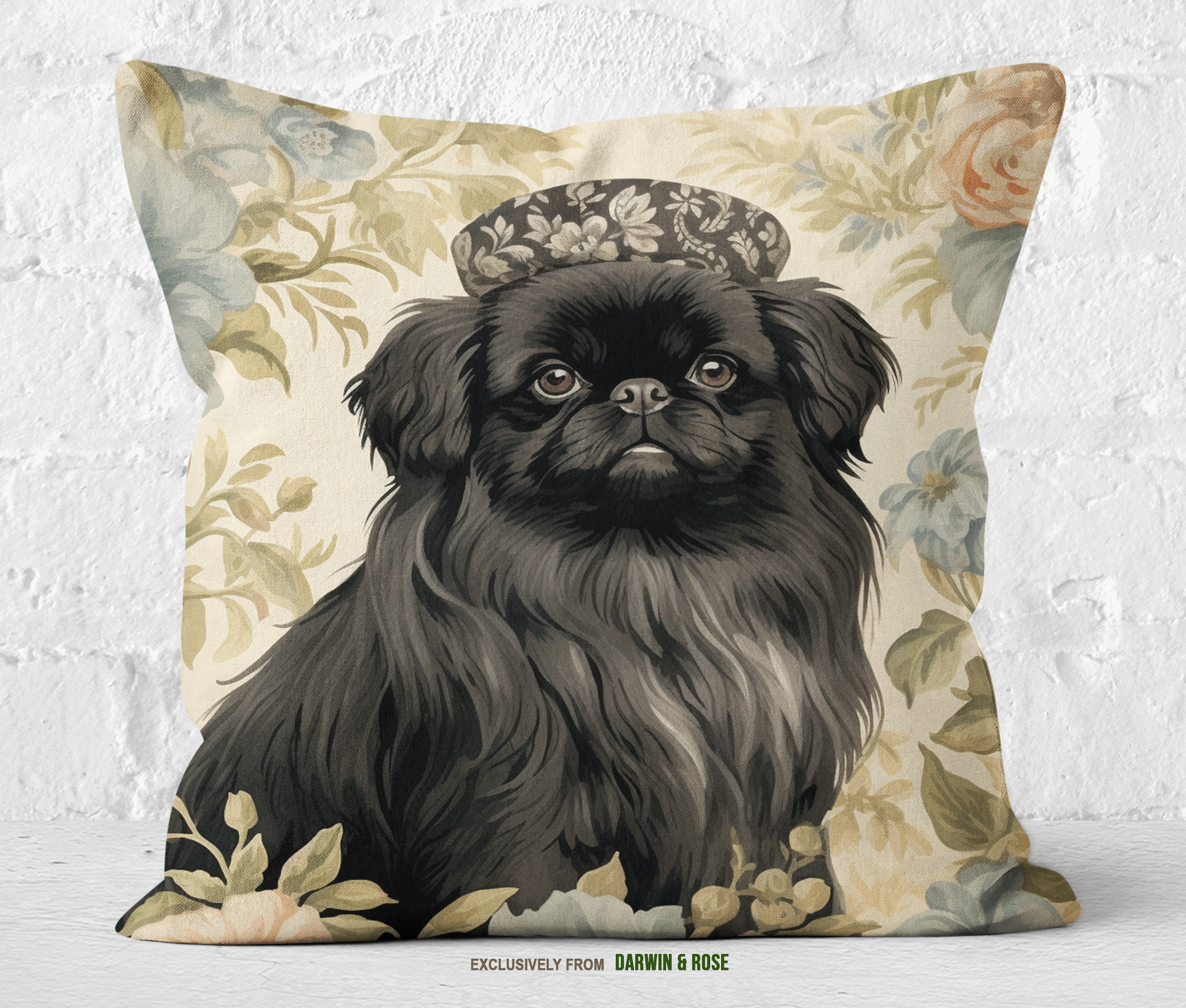 Regal Pekingese Floral Throw Pillow – Vintage-Style Home Décor Accent