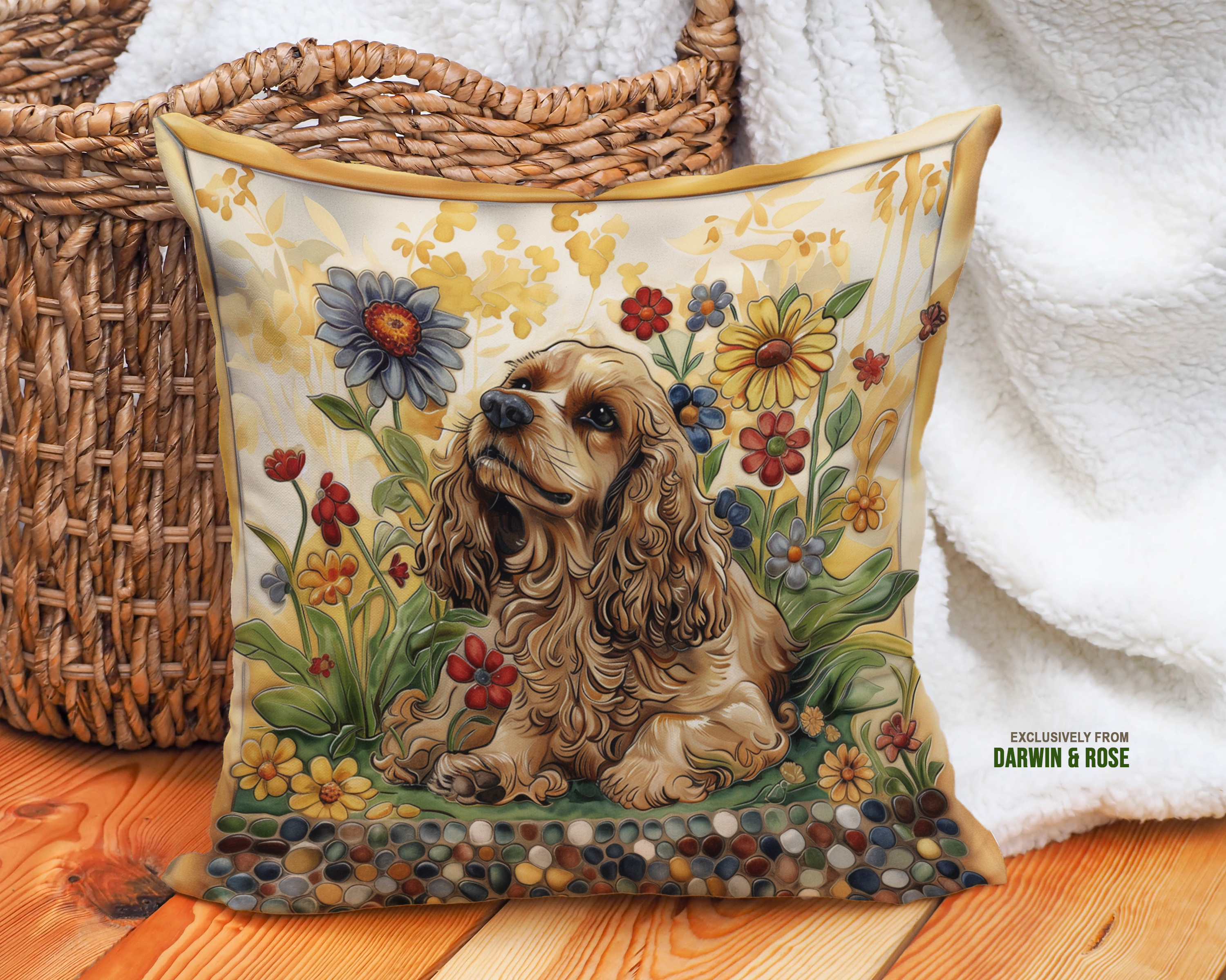 Cocker Spaniel Garden Bliss Throw Pillow - Farmhouse Style Home Décor