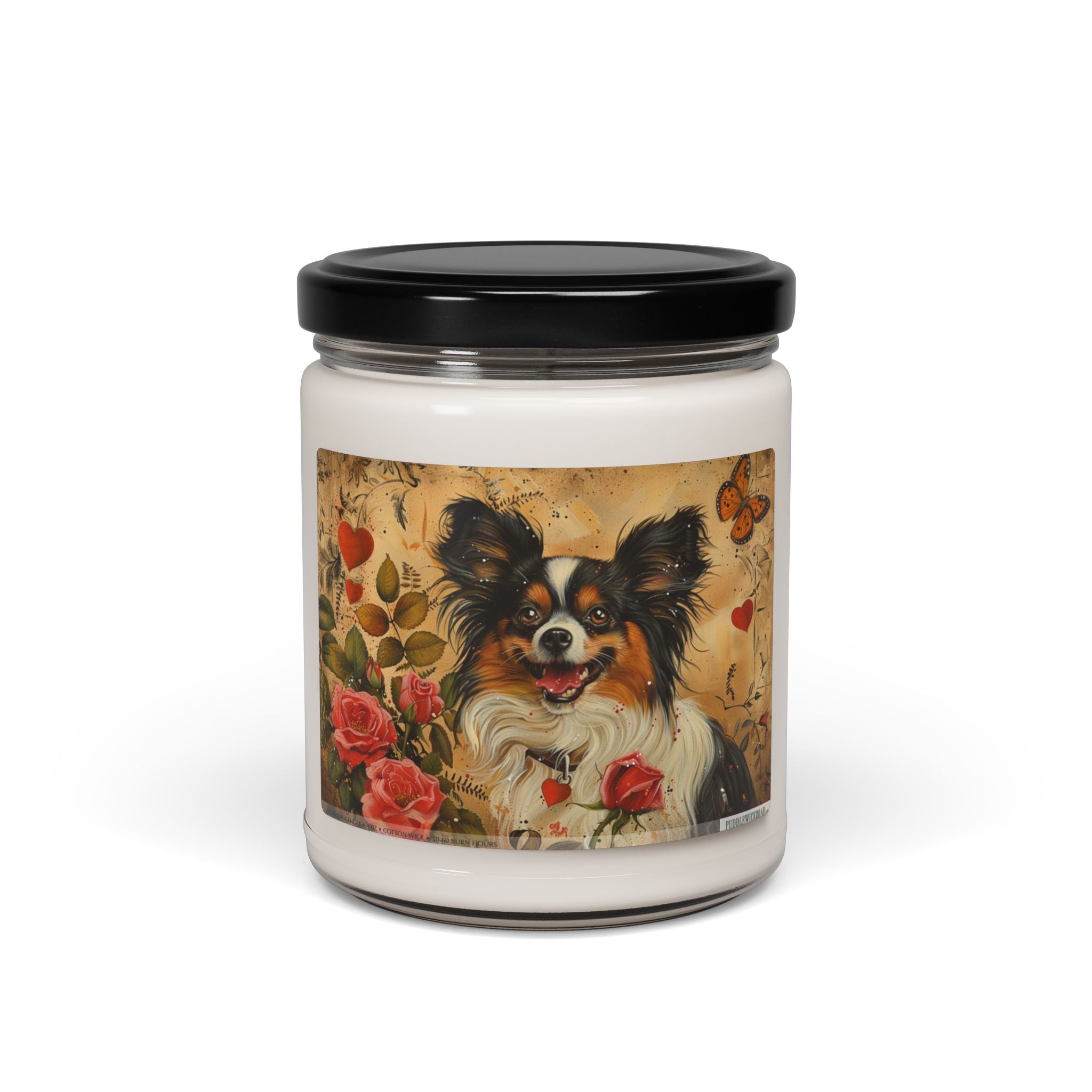 Papillon Dog Candle - Vintage Art Soy Candle for Pet Lovers - Darwin & Rose