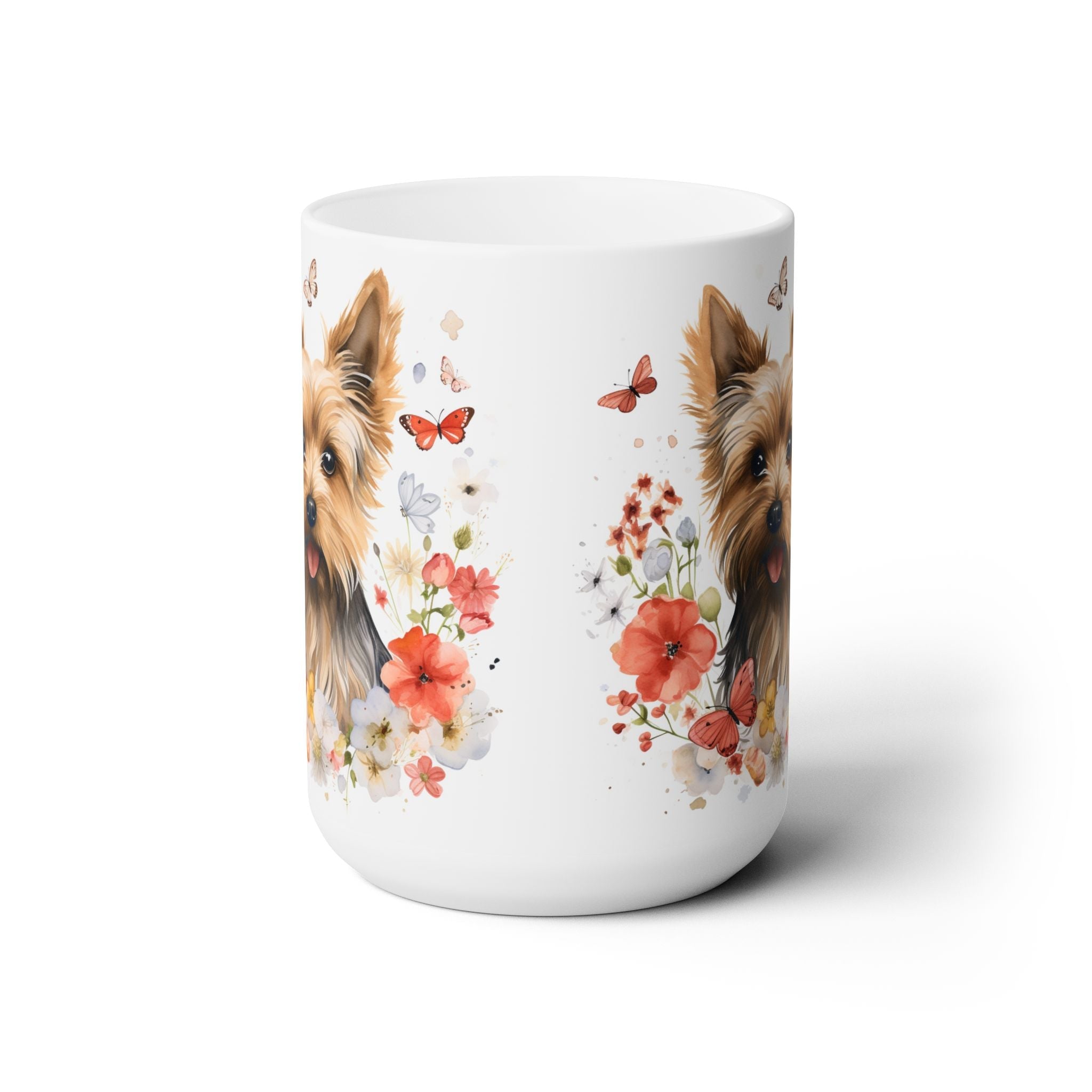 Yorkshire Terrier Mug - Adorable Yorkie with Floral and Butterfly Design - Darwin & Rose