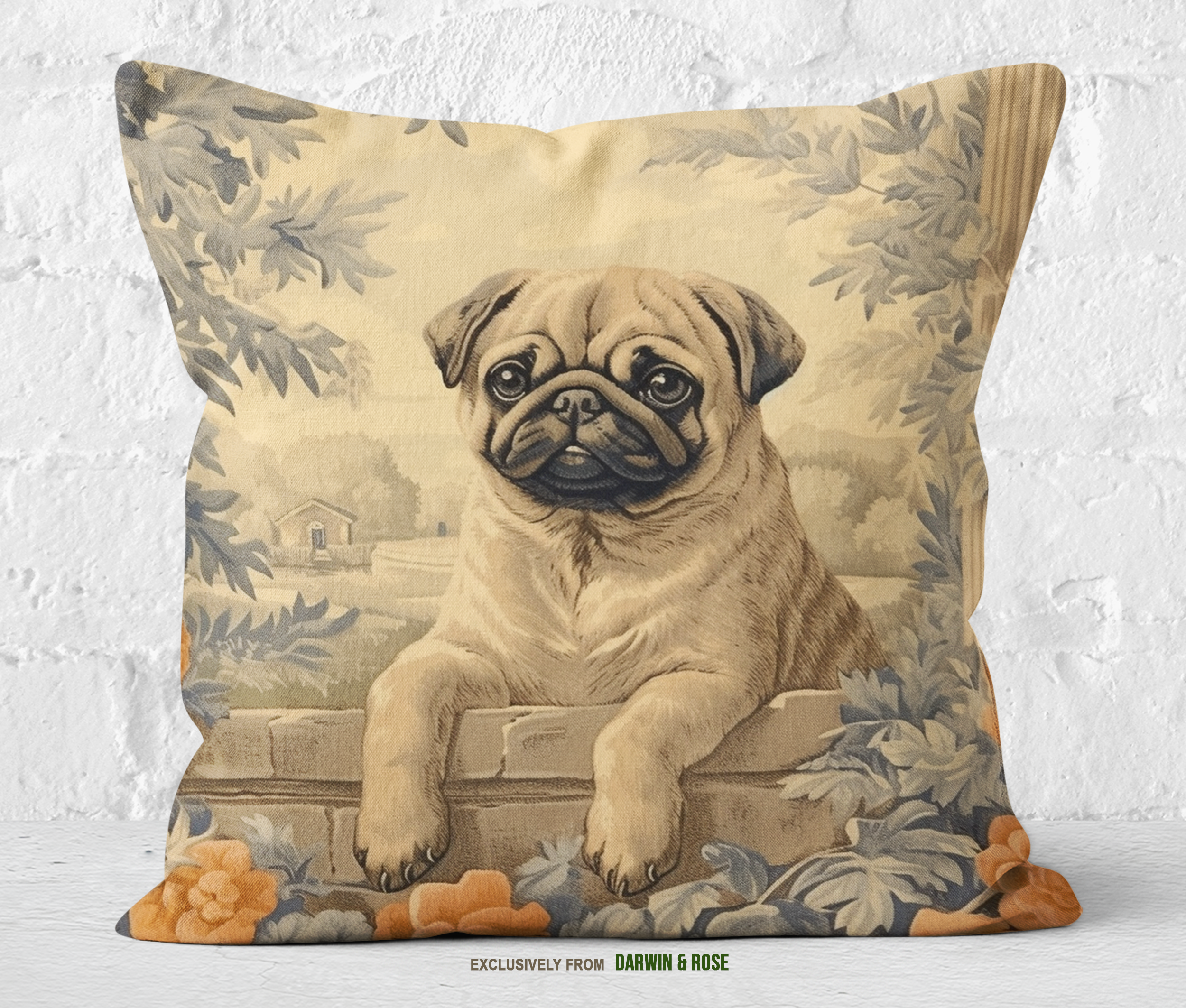 Vintage Charm Pug Throw Pillow – Modern Farmhouse Style Home Décor