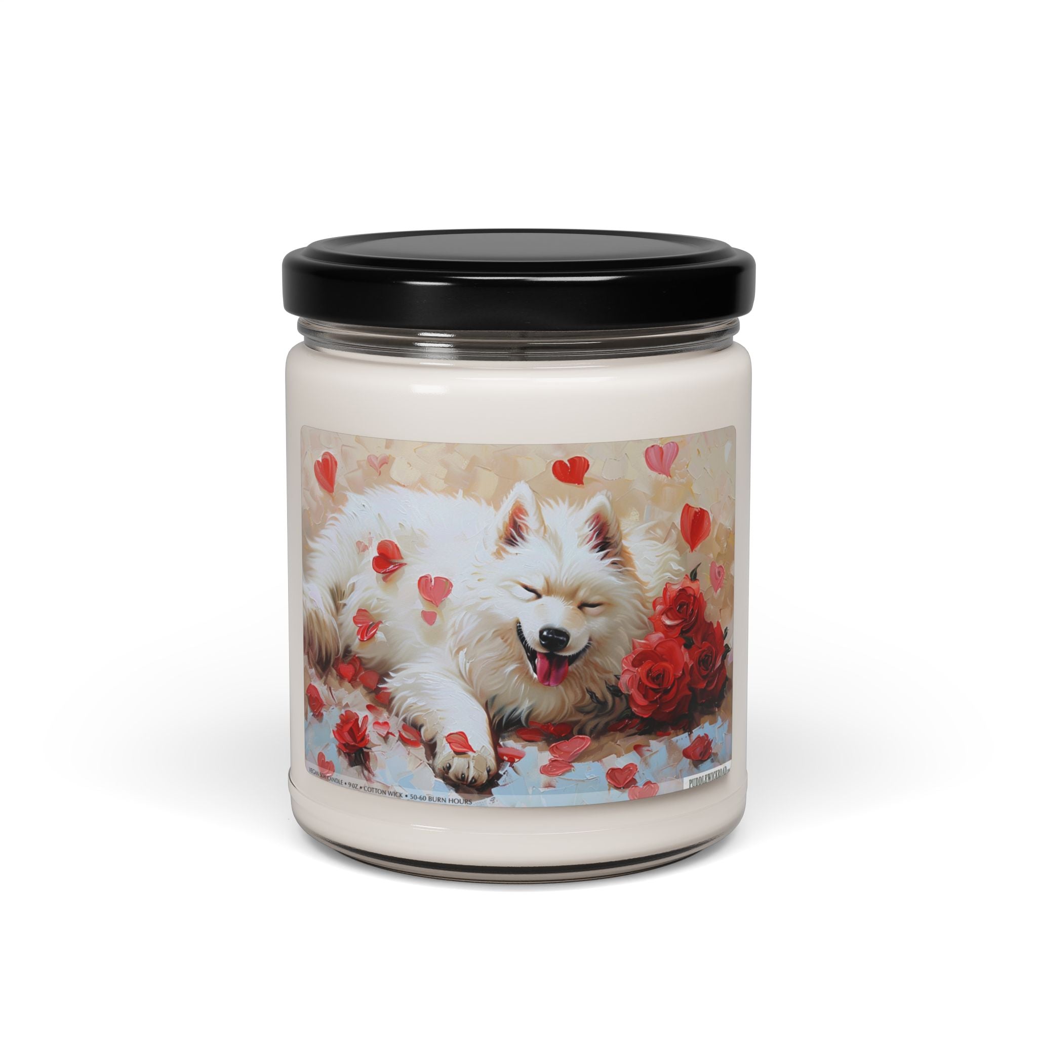 Samoyed Love Soy Candle - Cute Pet Lover Gift with Roses and Hearts - Darwin & Rose