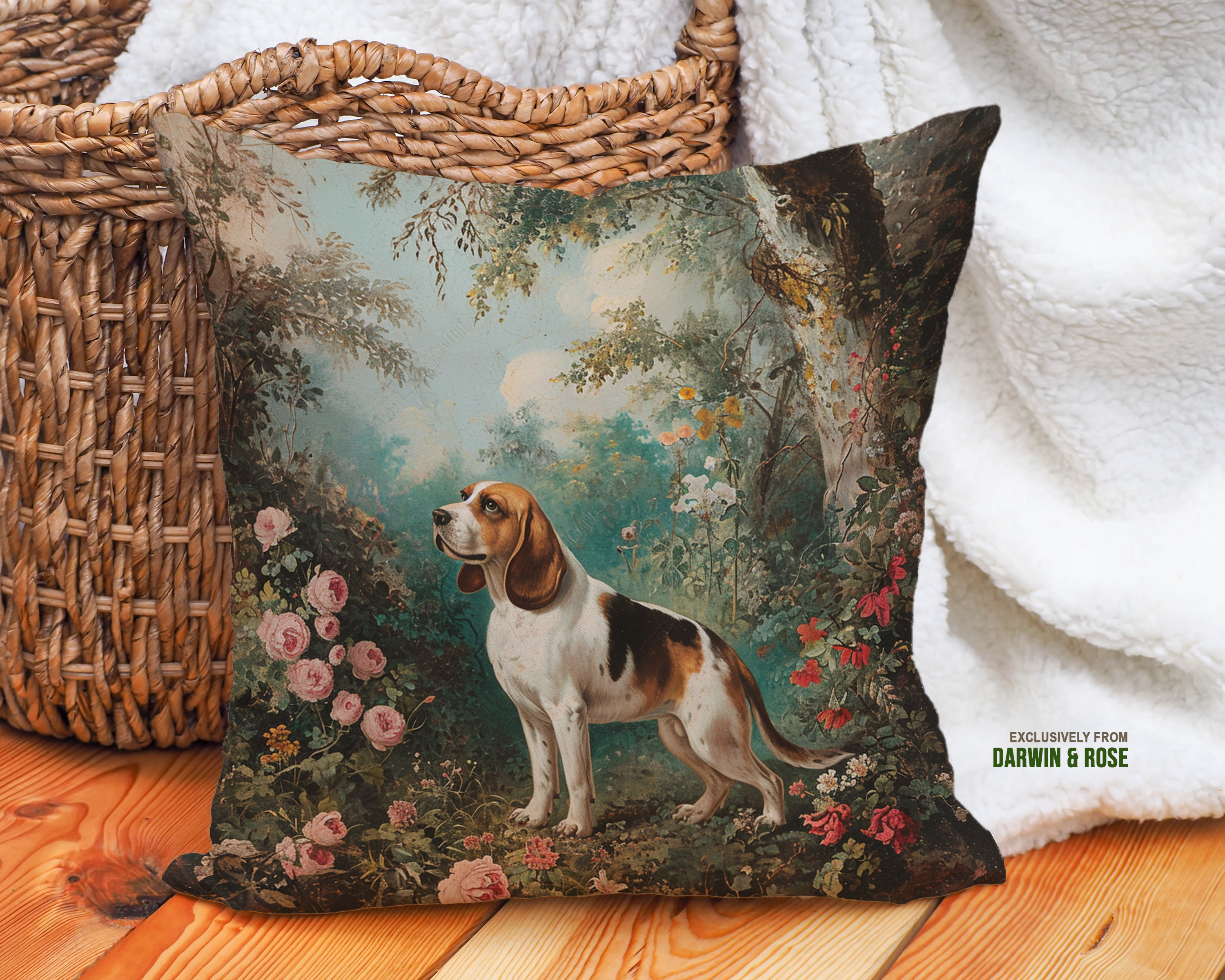 Beagle Bliss: Vintage Garden Throw Pillow