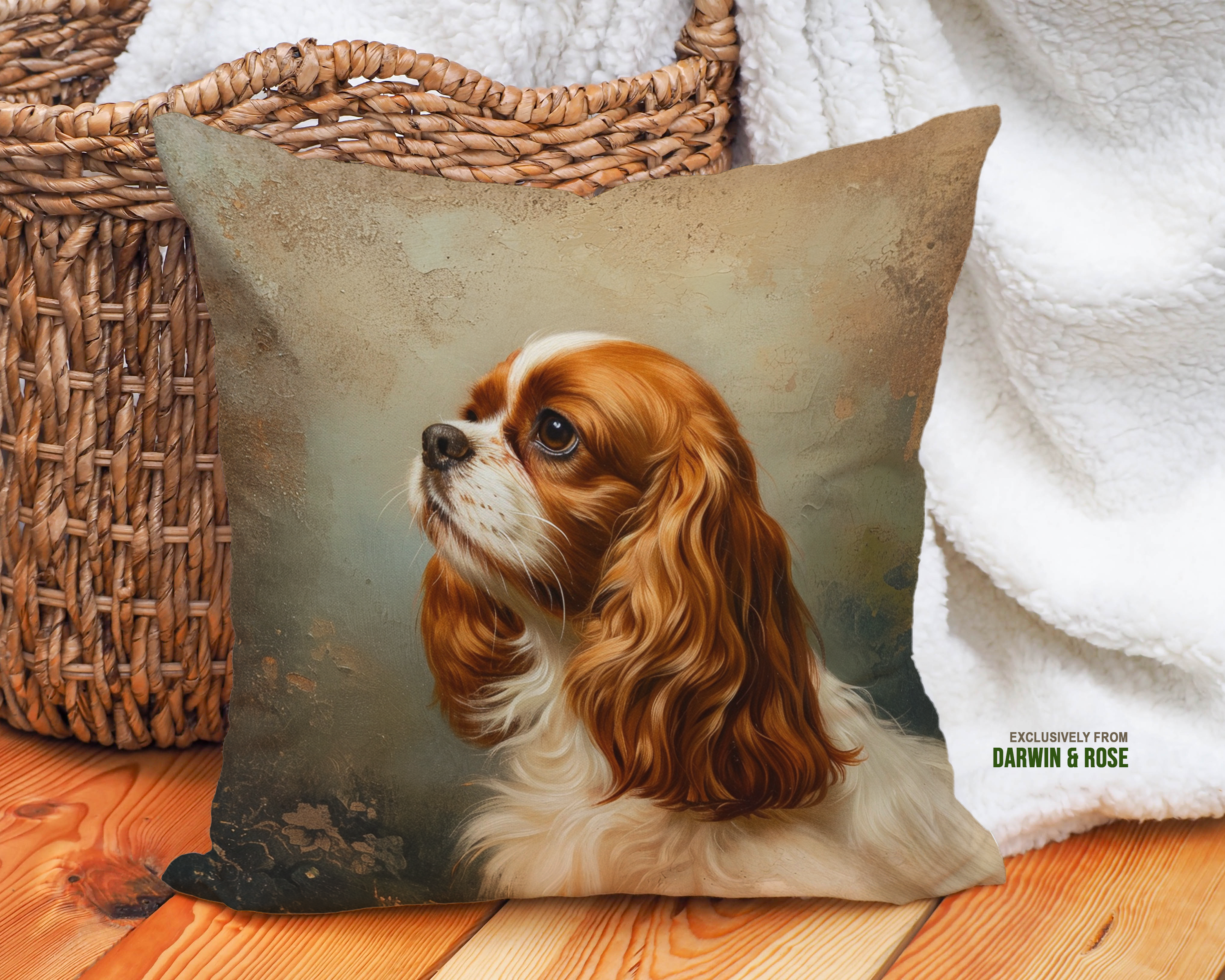 Cavalier King Charles Spaniel Vintage-Inspired Throw Pillow