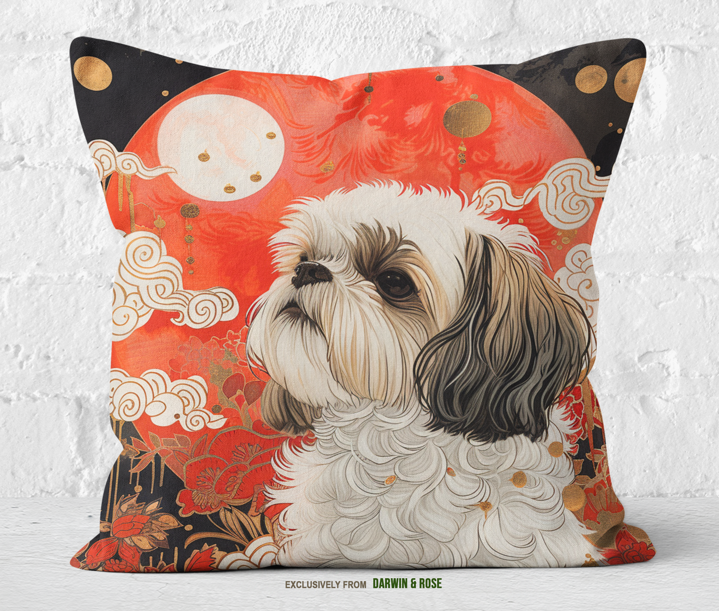 Shih Tzu Lunar Elegance Throw Pillow – Modern Asian-Inspired Home Décor