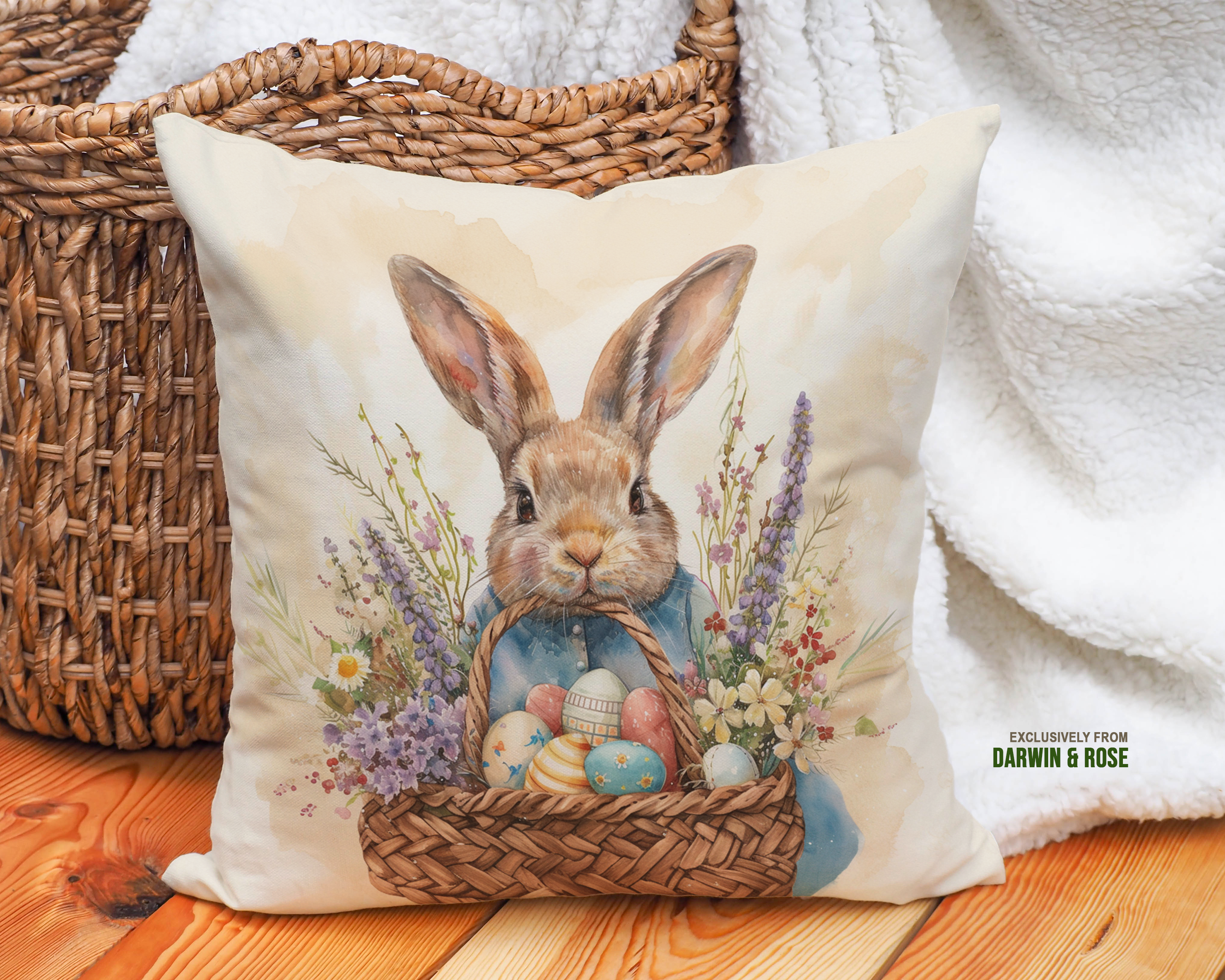 Easter Bunny Pastel Blooms Throw Pillow