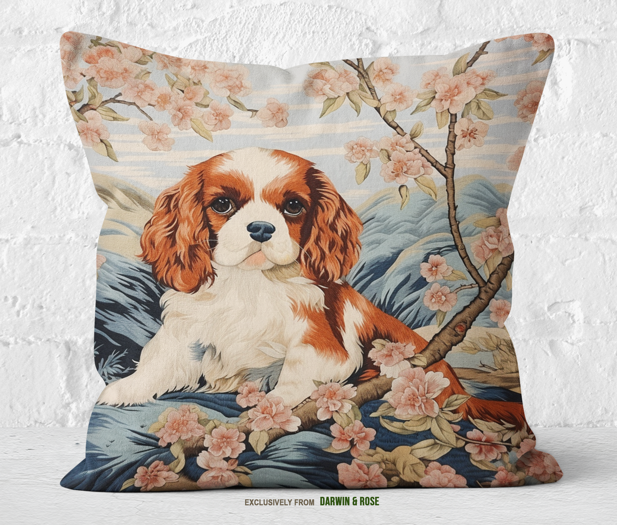 Cavalier King Charles Spaniel Blossom Throw Pillow – Modern Farmhouse Style