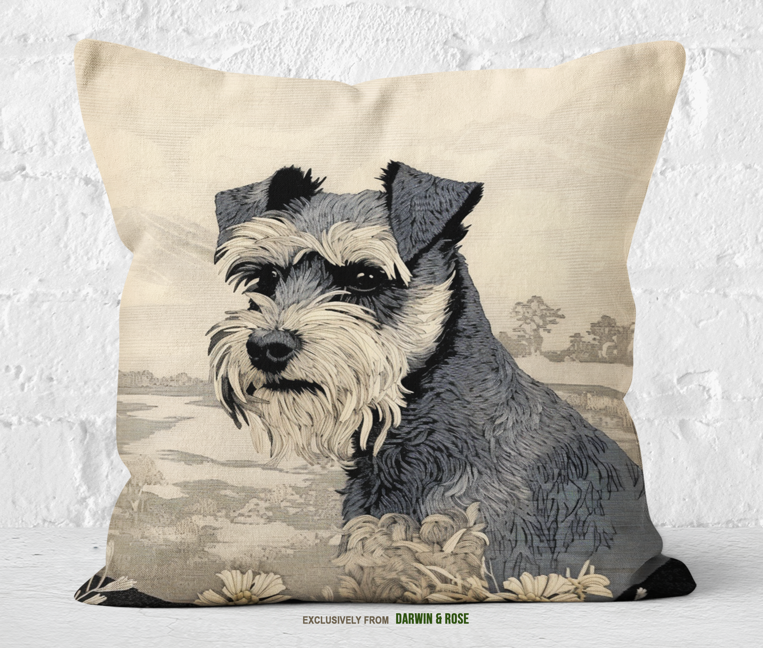 Miniature Schnauzer Vintage-Inspired Throw Pillow for Farmhouse Decor