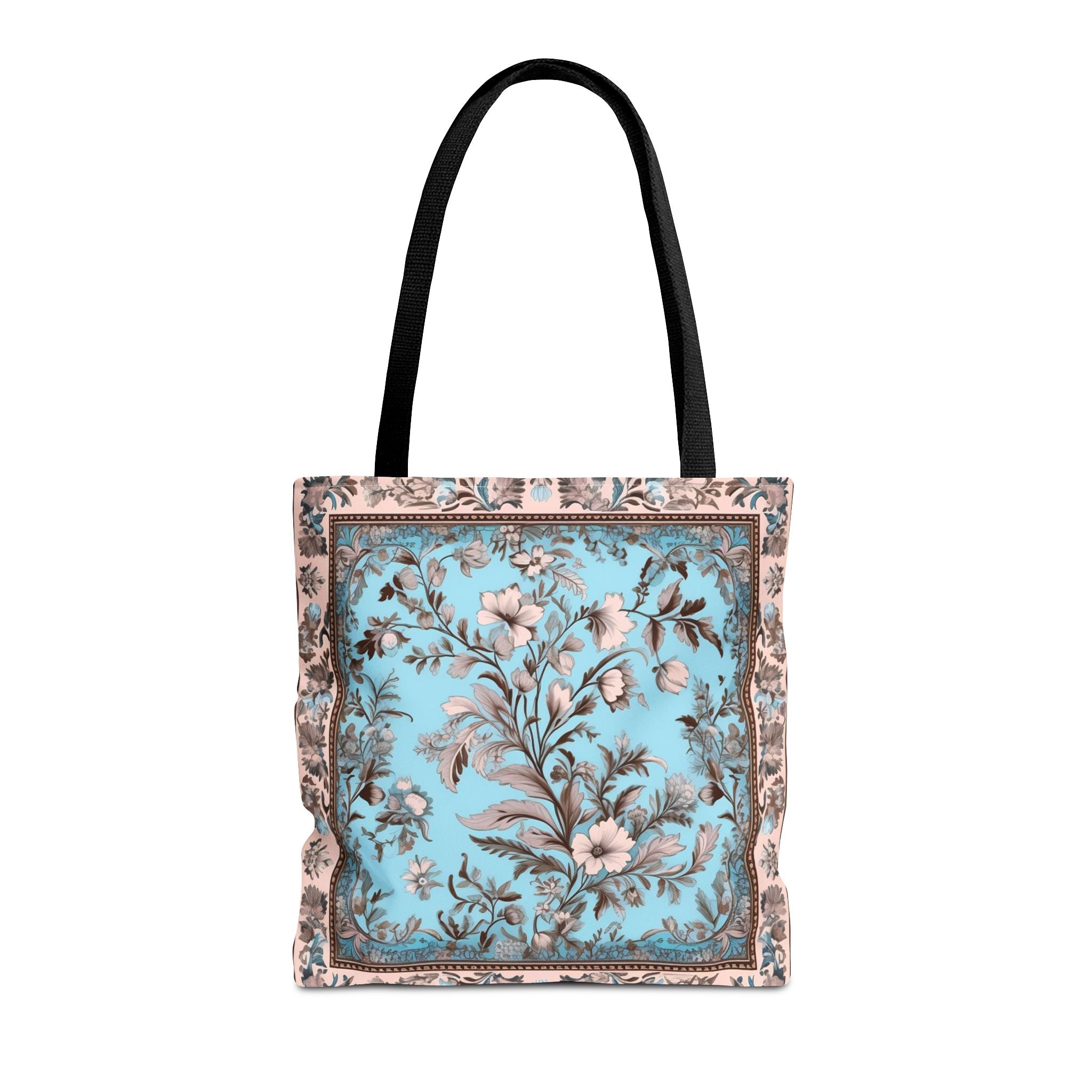 Elegant Floral Tote Bag - Vintage Blue & Beige Design, Eco-Friendly - Darwin & Rose