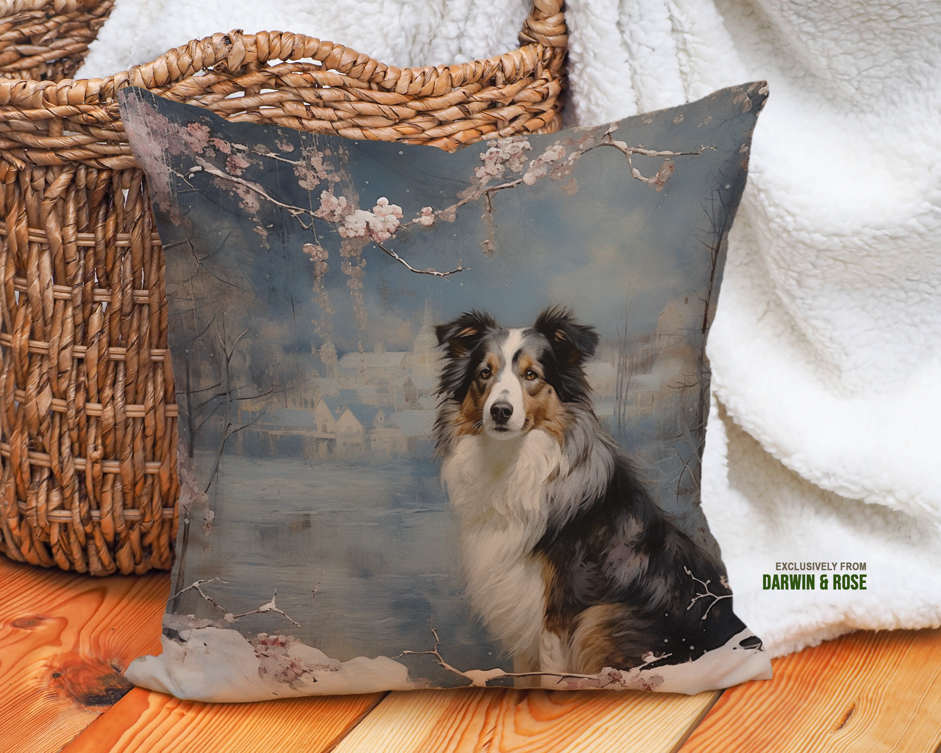 Winter Wonderland Australian Shepherd Throw Pillow