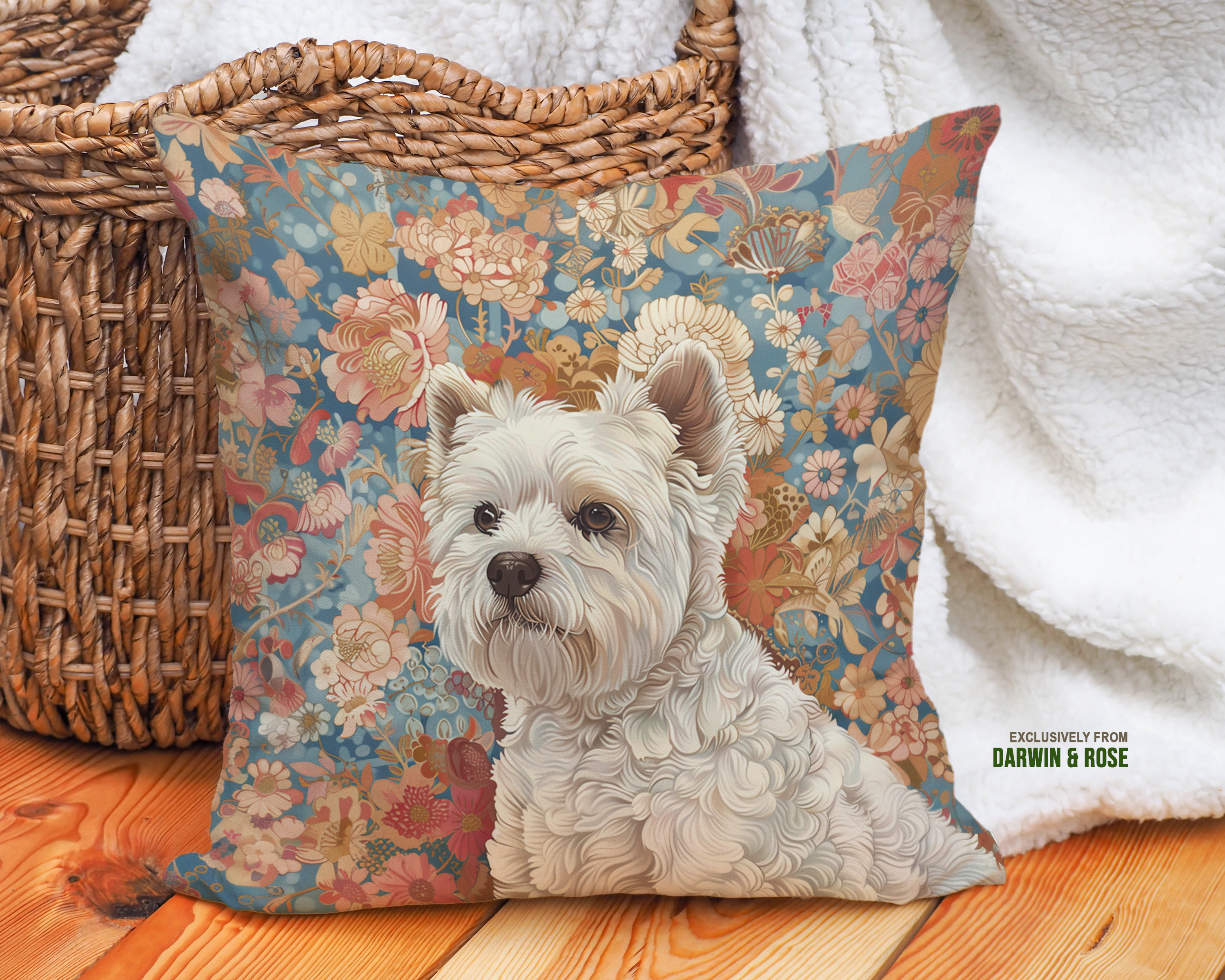 West Highland White Terrier Floral Boho Throw Pillow