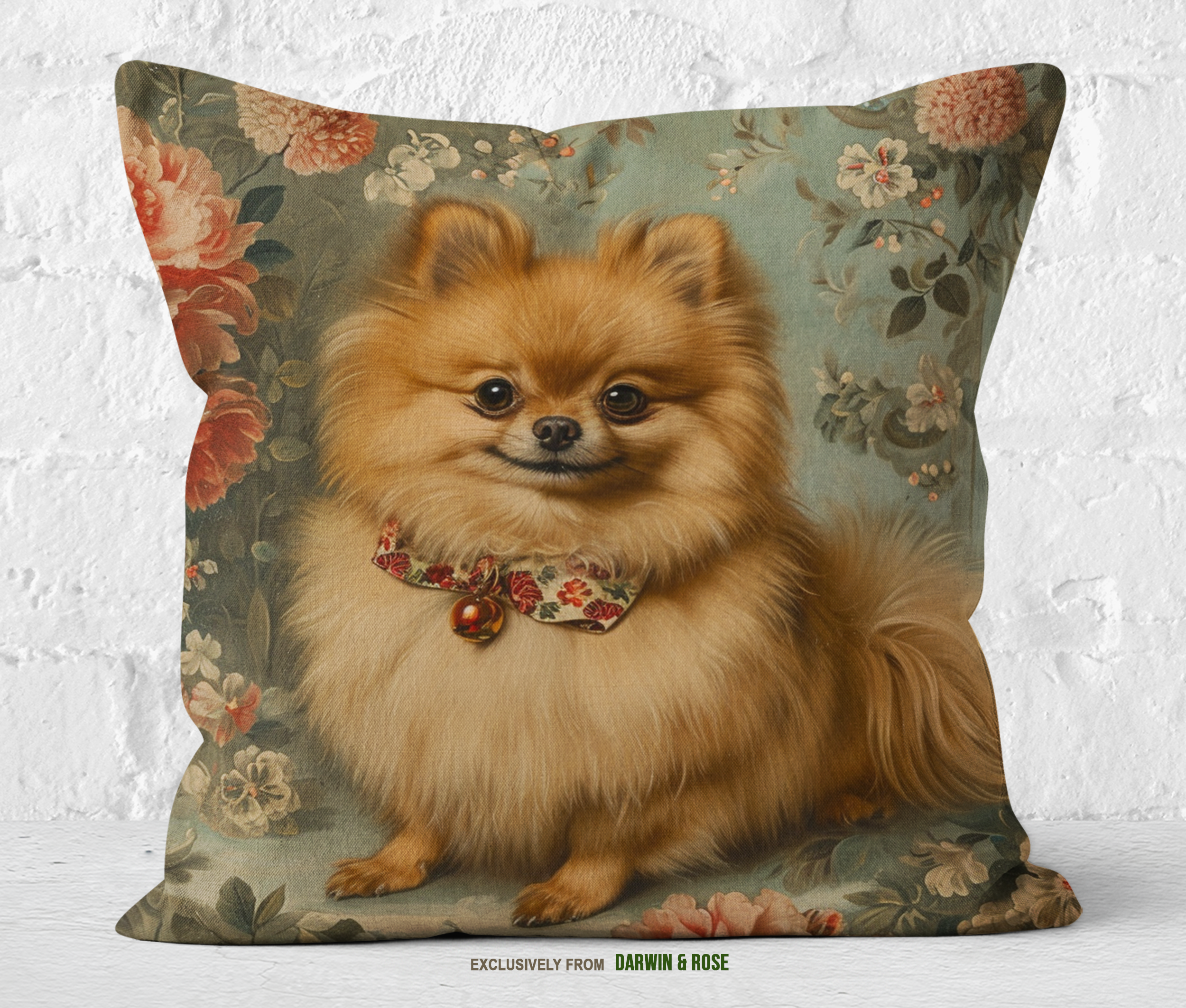 Pomeranian Floral Elegance Throw Pillow - Vintage Chic Home Décor
