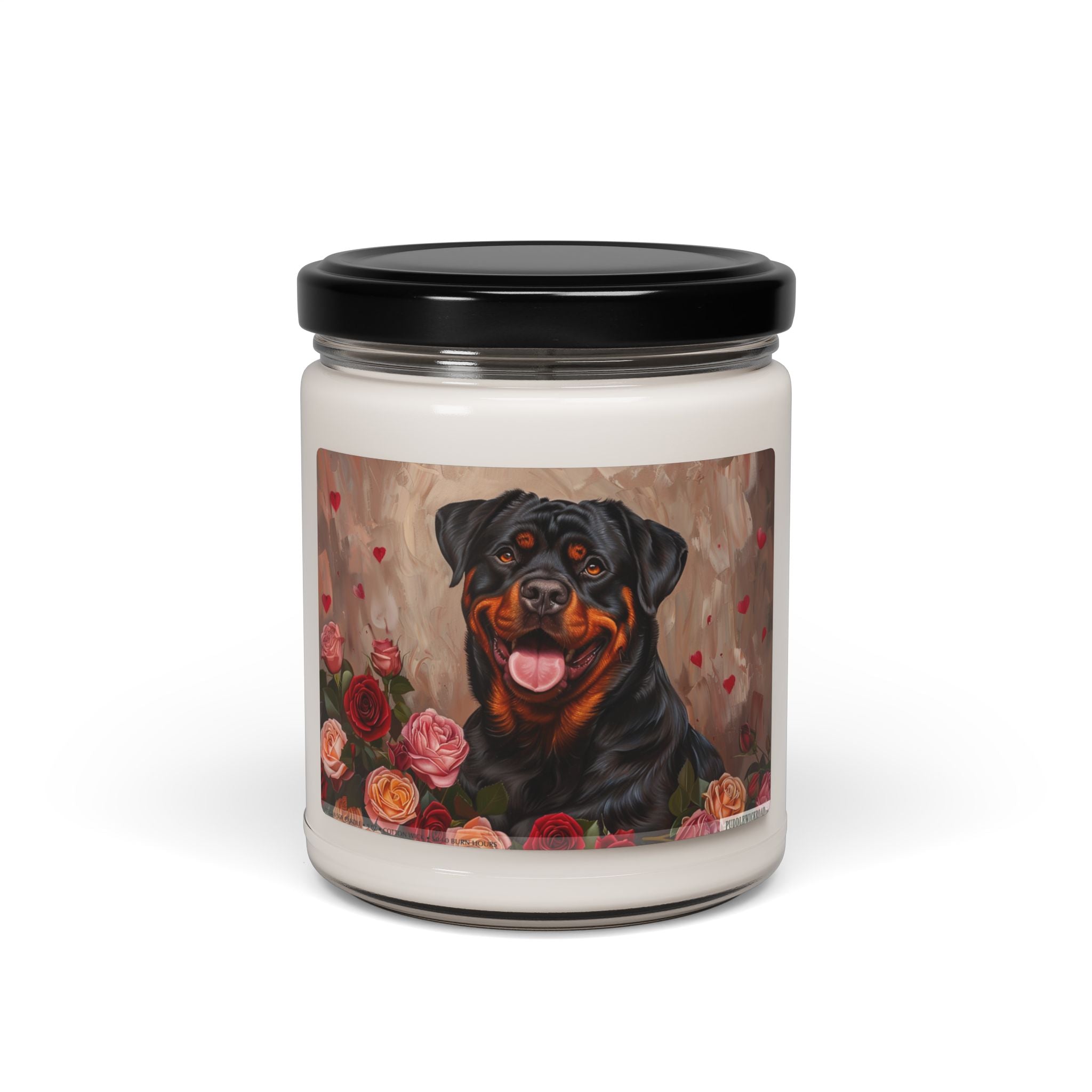 Rottweiler Love Candle - Adorable Dog Lover Gift with Floral Art - Darwin & Rose
