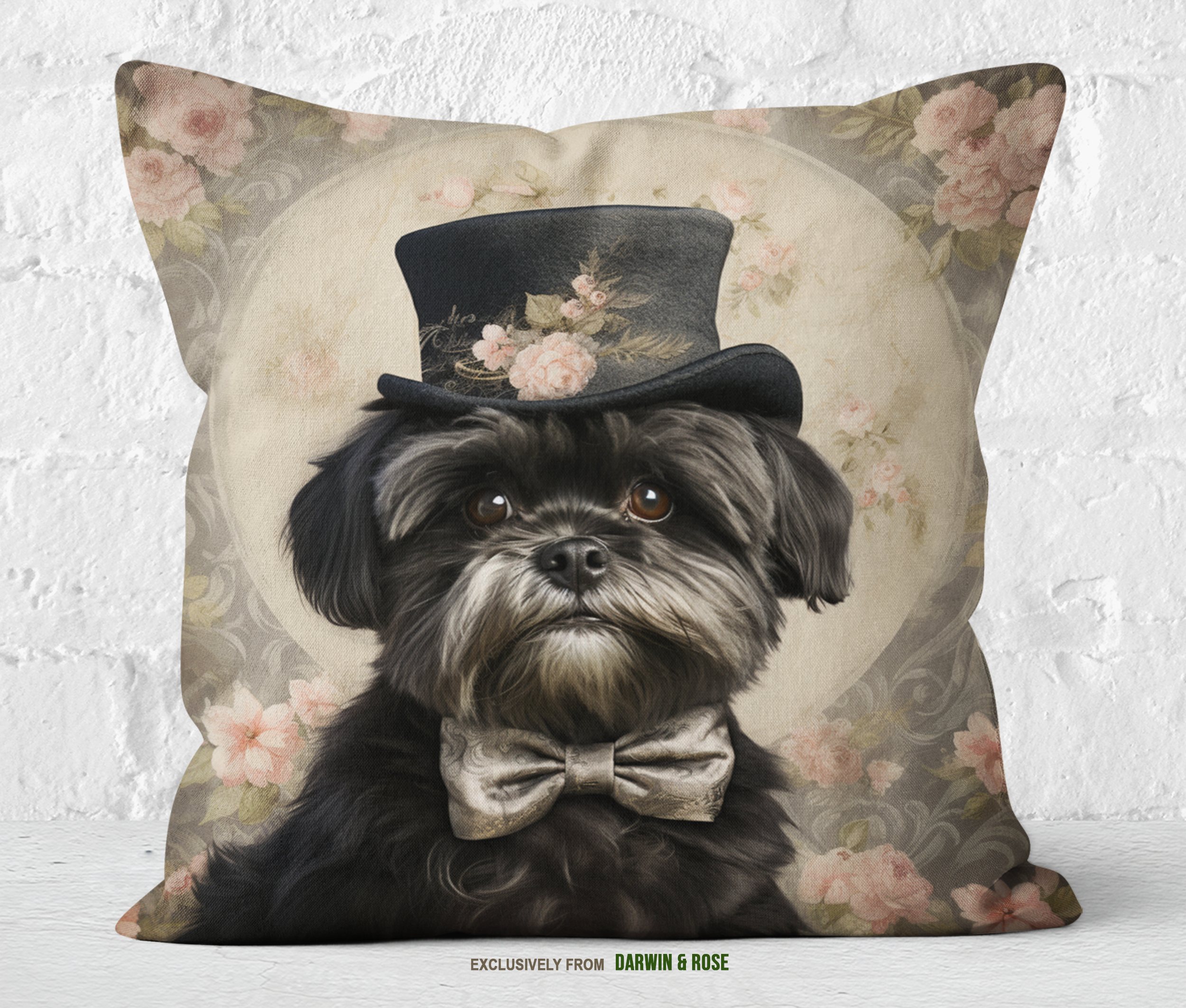 Shih Tzu Elegance Throw Pillow – Vintage Floral Style