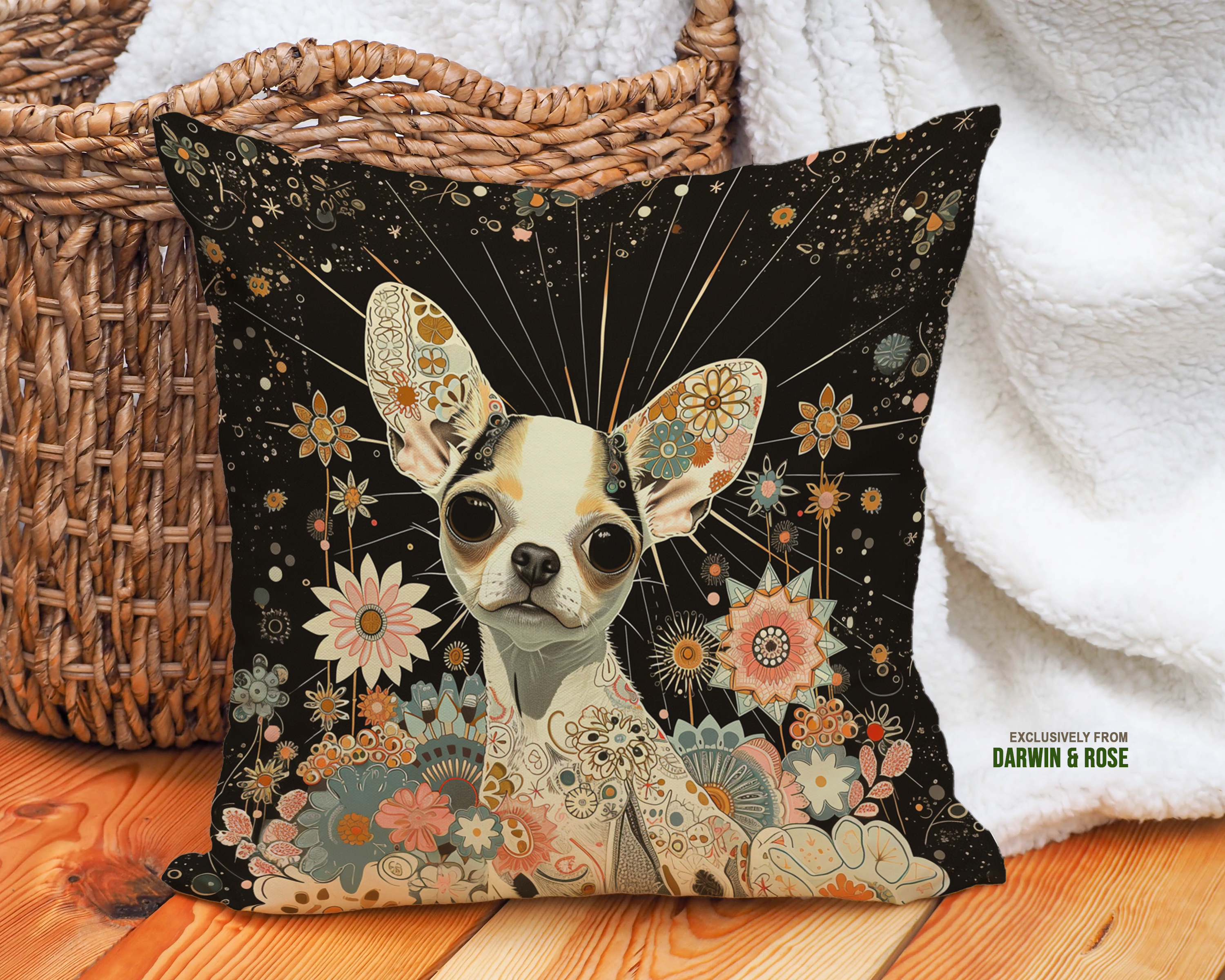 Charming Chihuahua Boho Floral Throw Pillow - Modern Home Décor